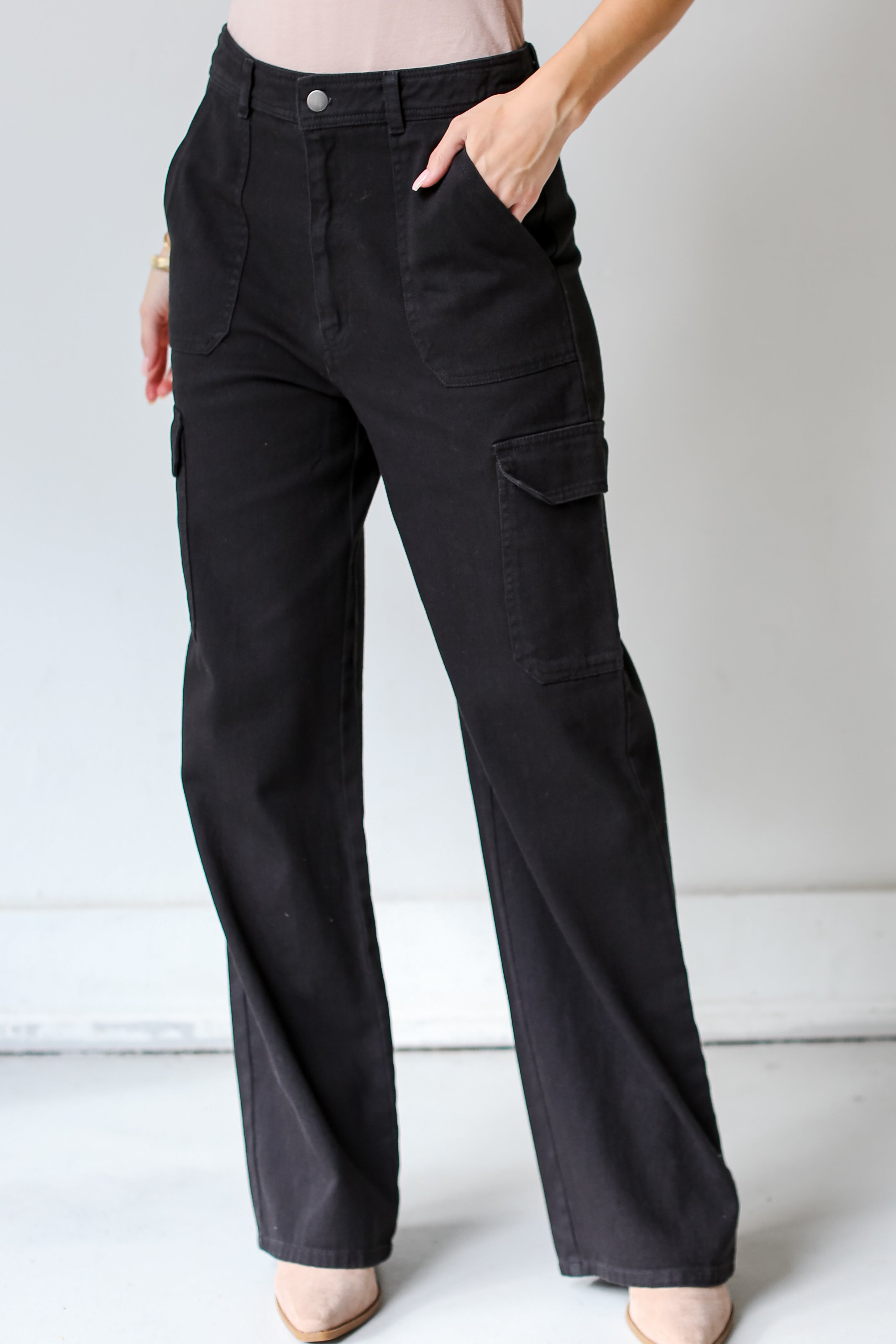 black cargo pants on model
