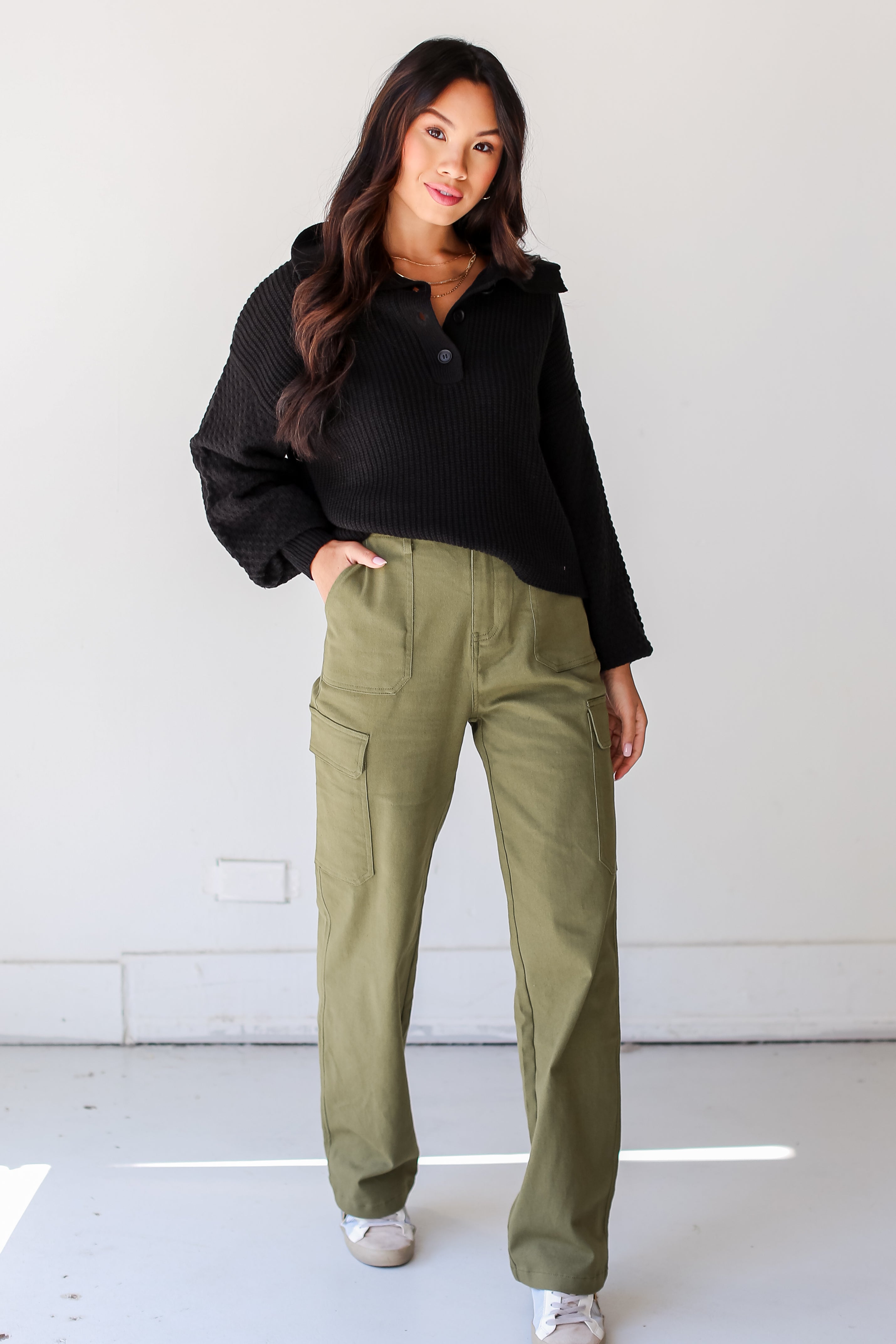 green Cargo Jeans front view