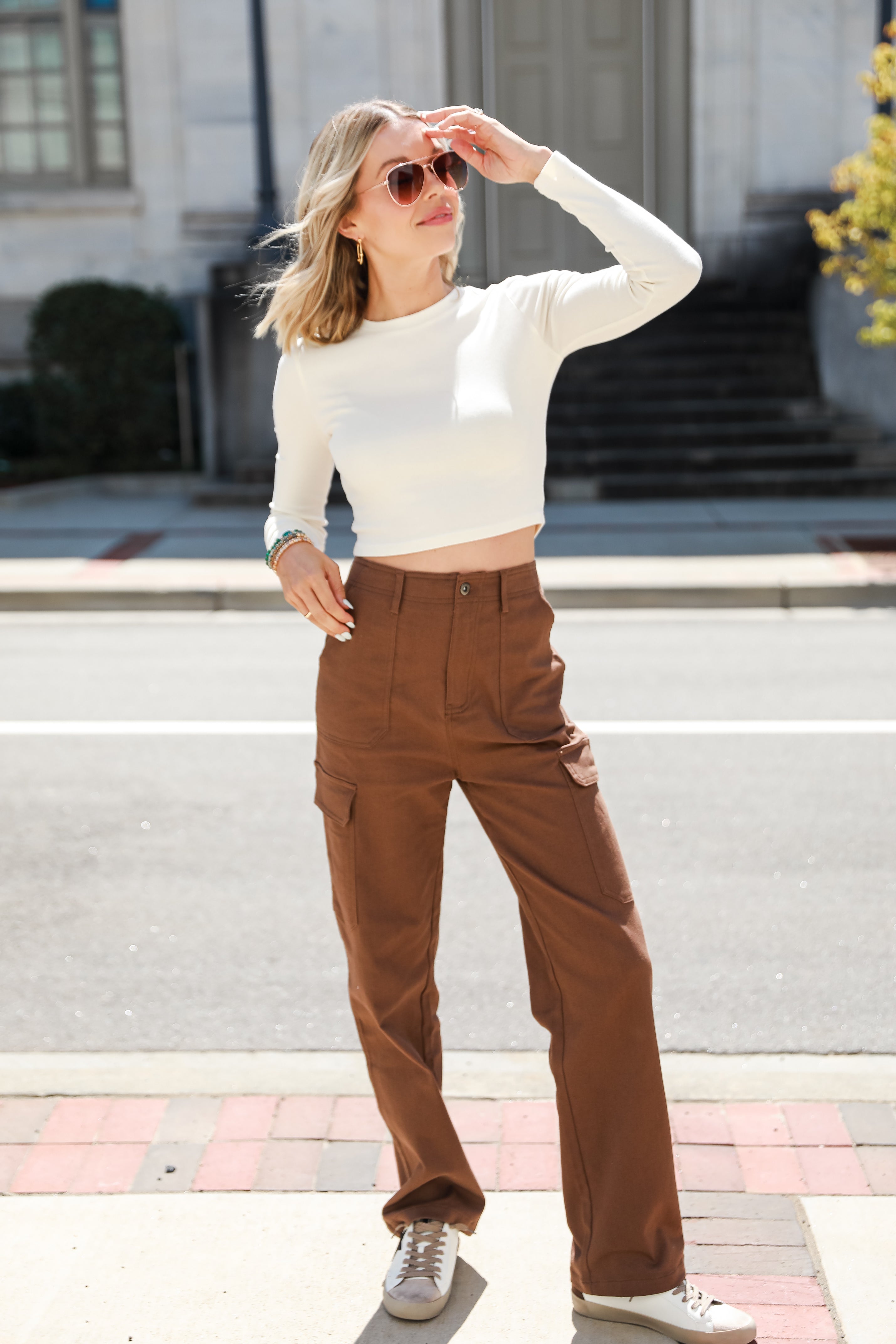 brown Cargo Jeans on model