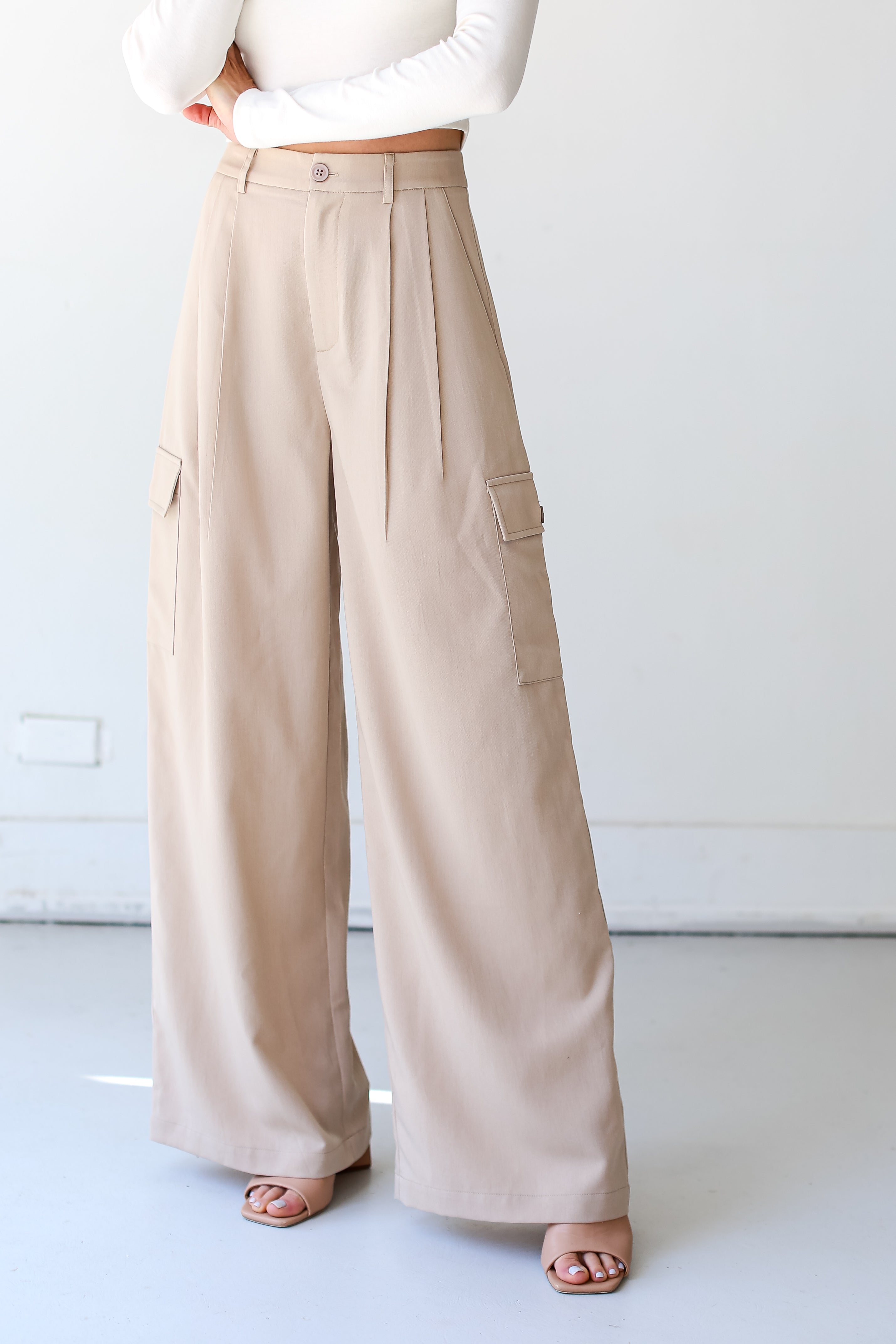 taupe Cargo Trouser Pants close up