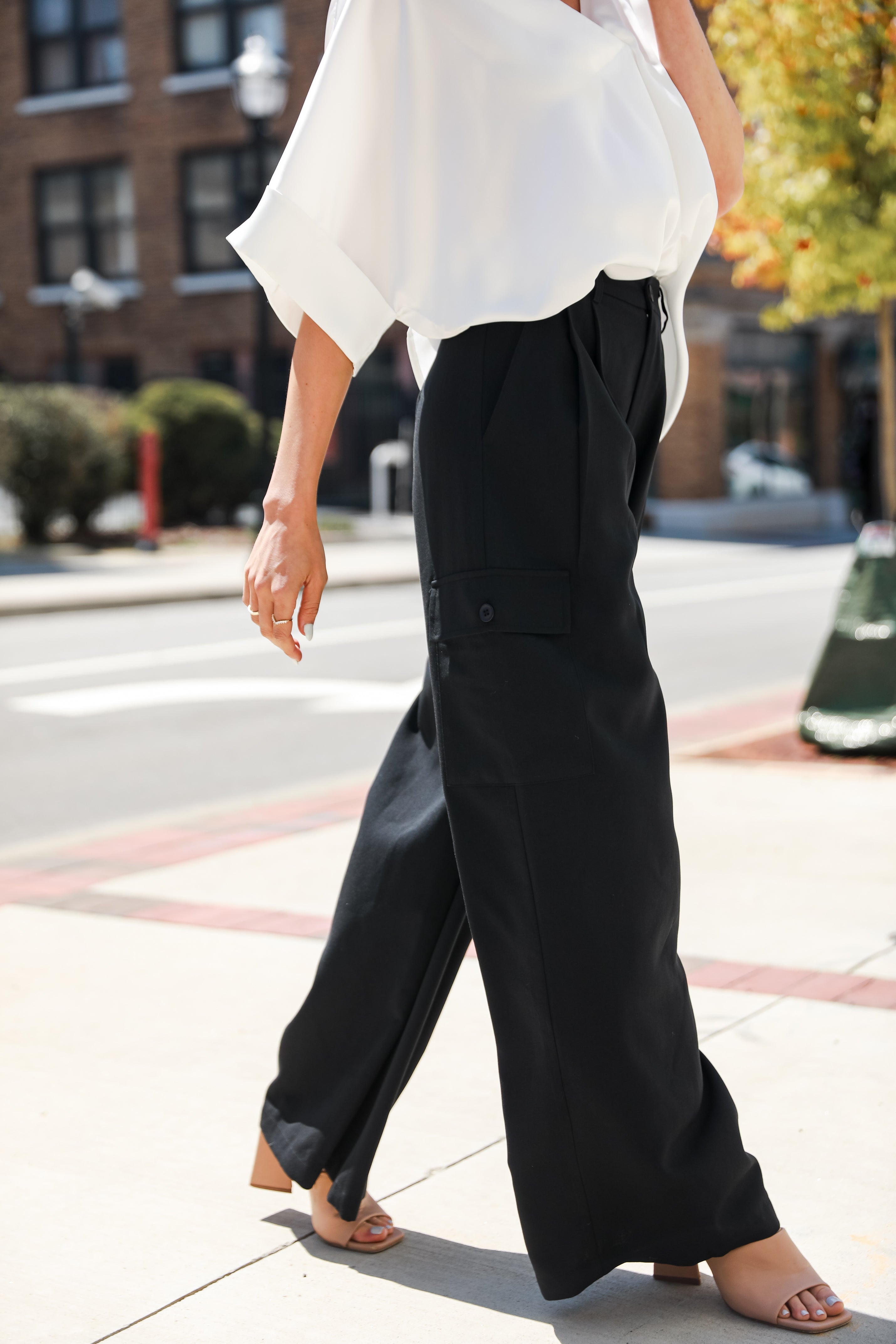 black Cargo Trouser Pants on model