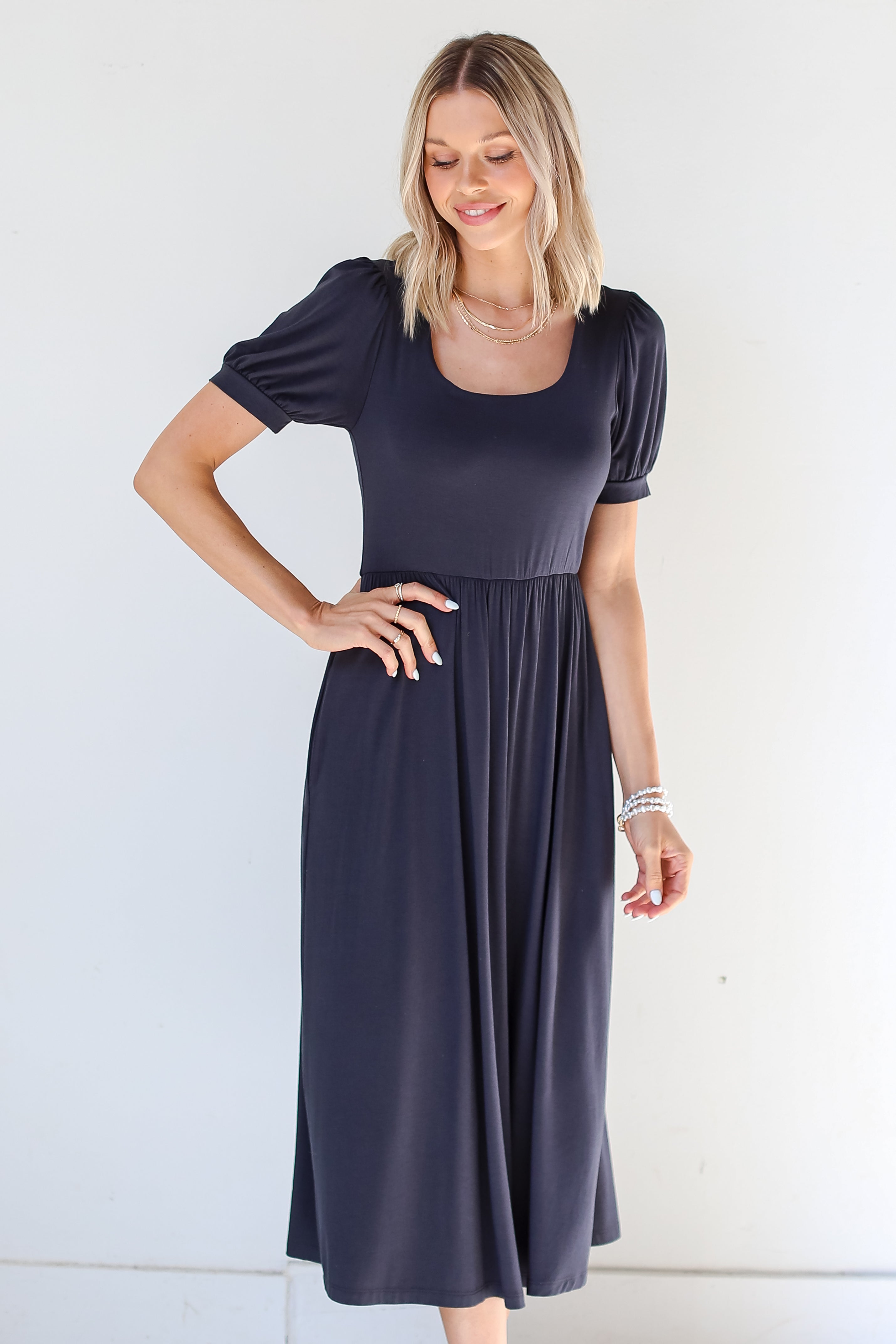 charcoal Midi Dress front view