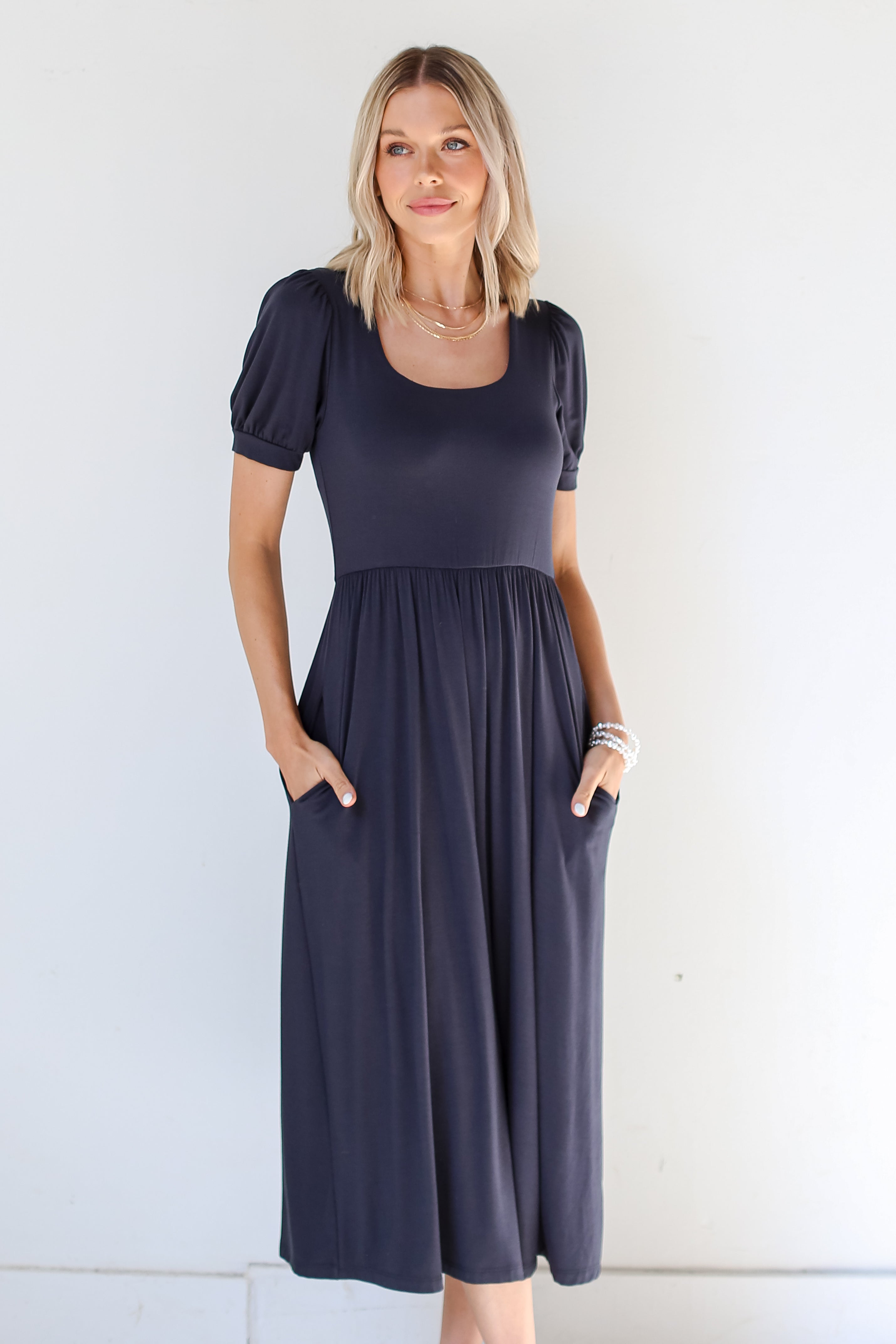 charcoal Midi Dress on model