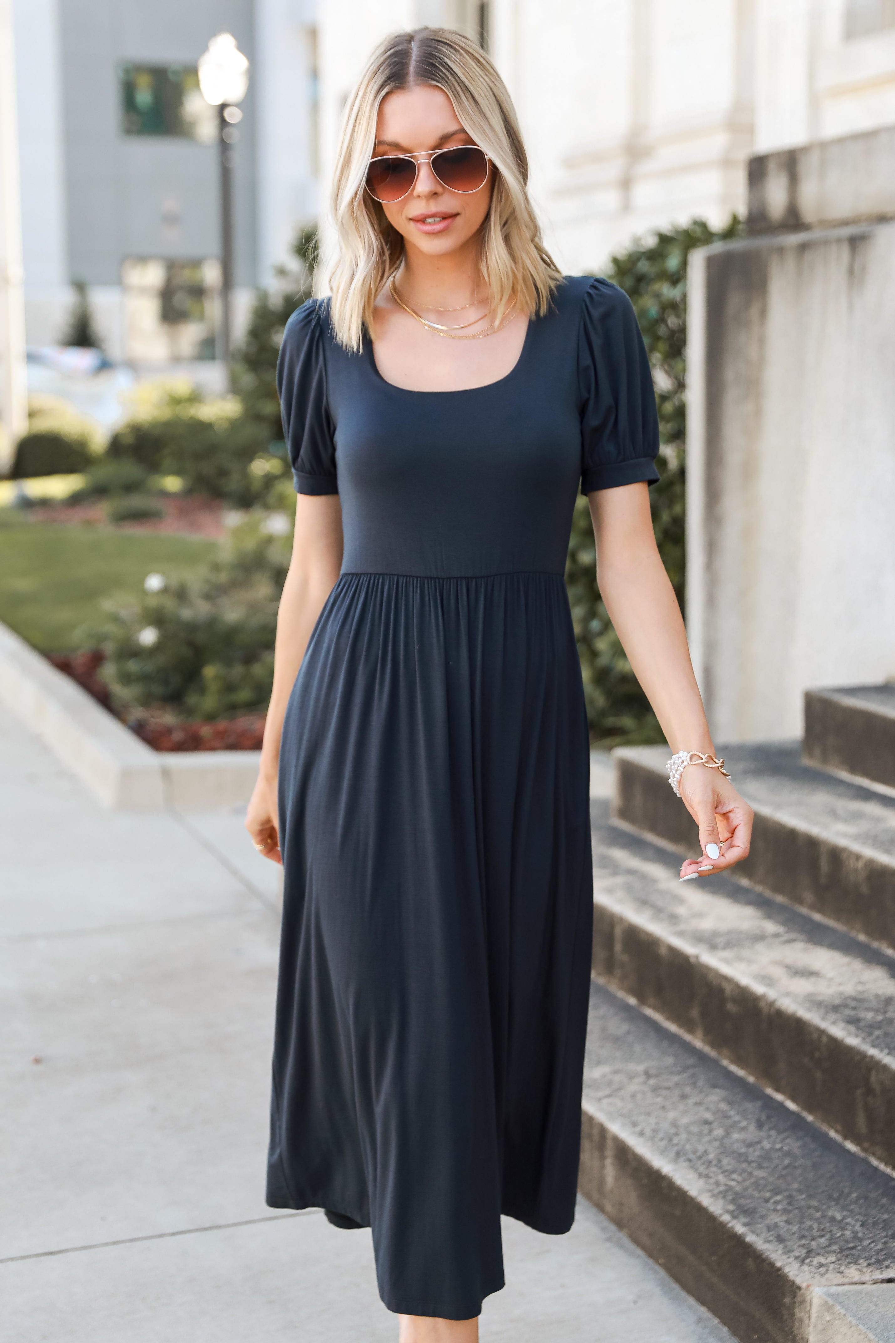 charcoal Midi Dress on model