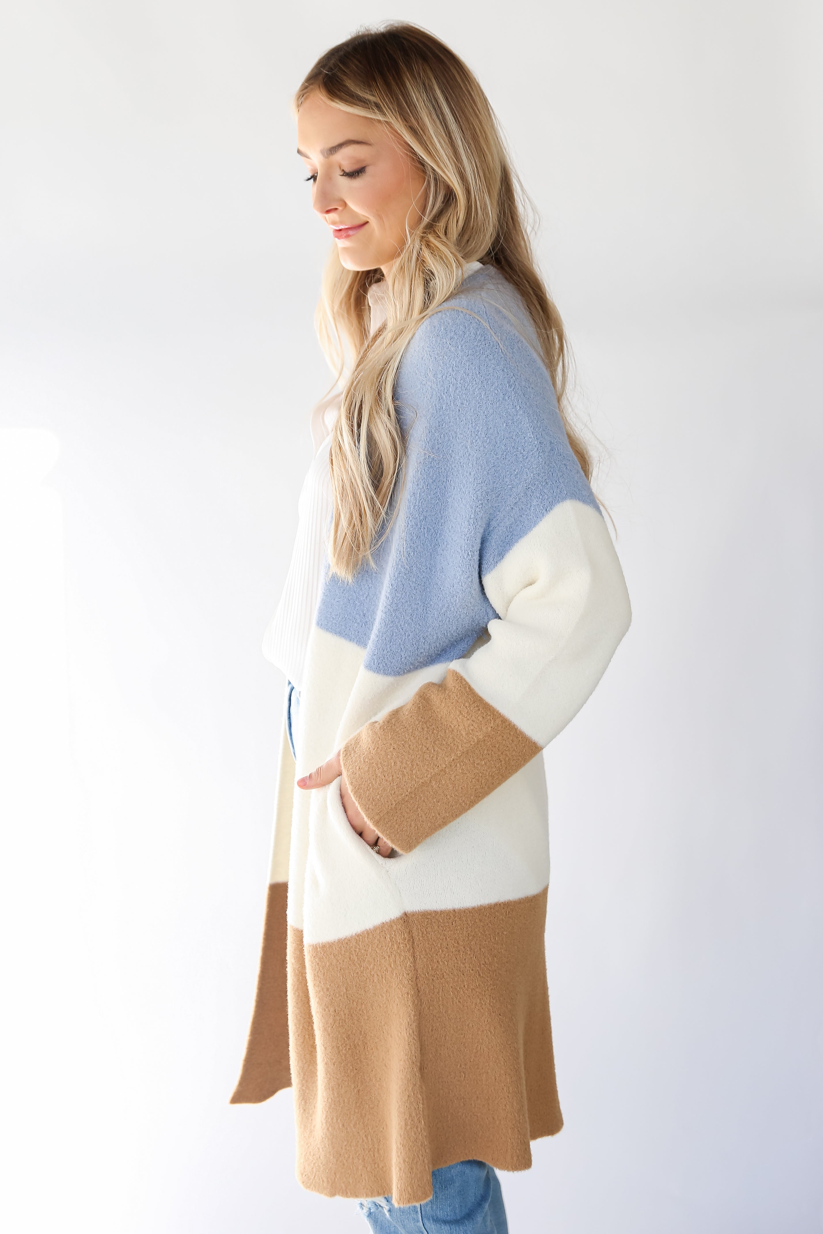 Color Block Longline Cardigan side view