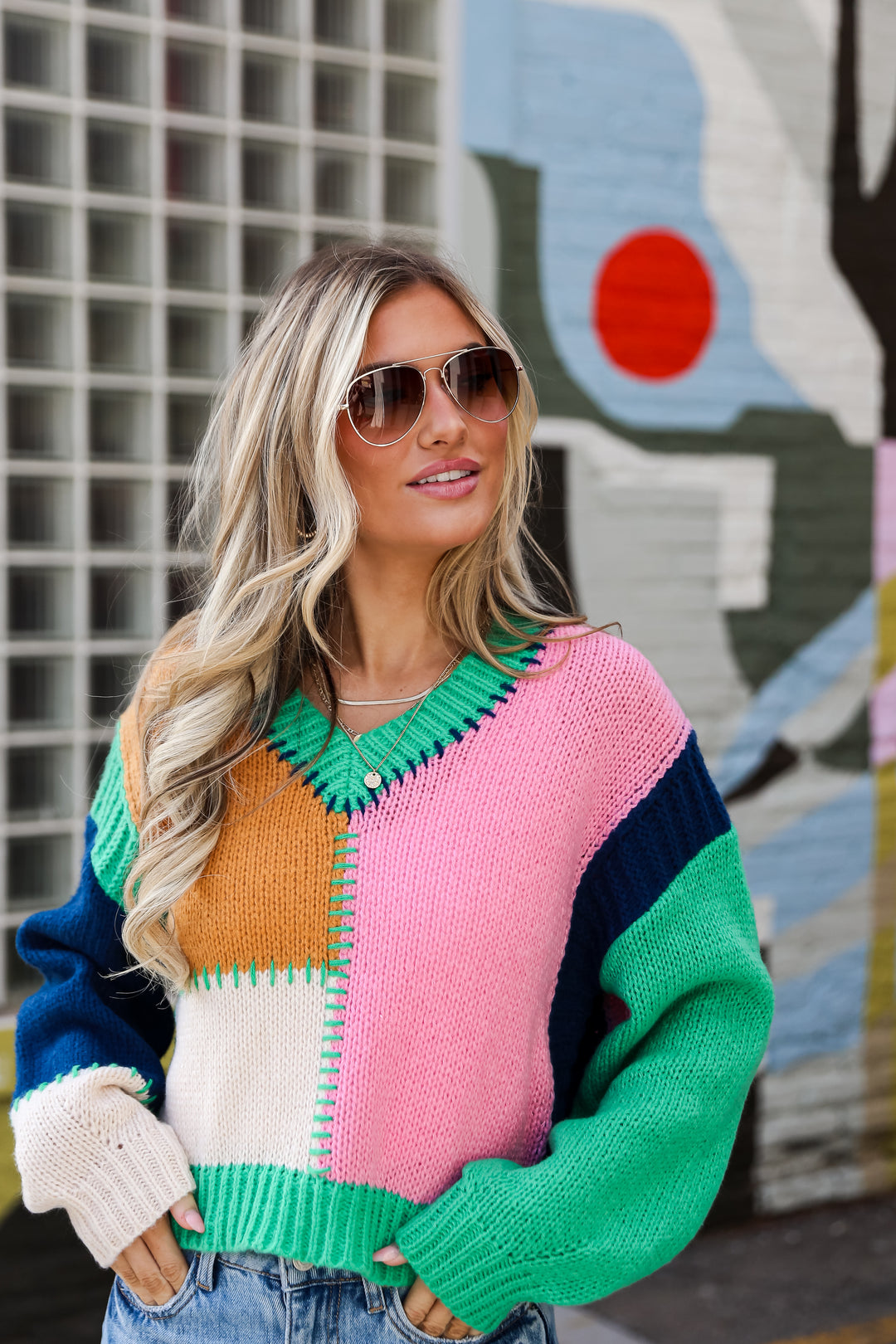 trendy Color Block Sweater
