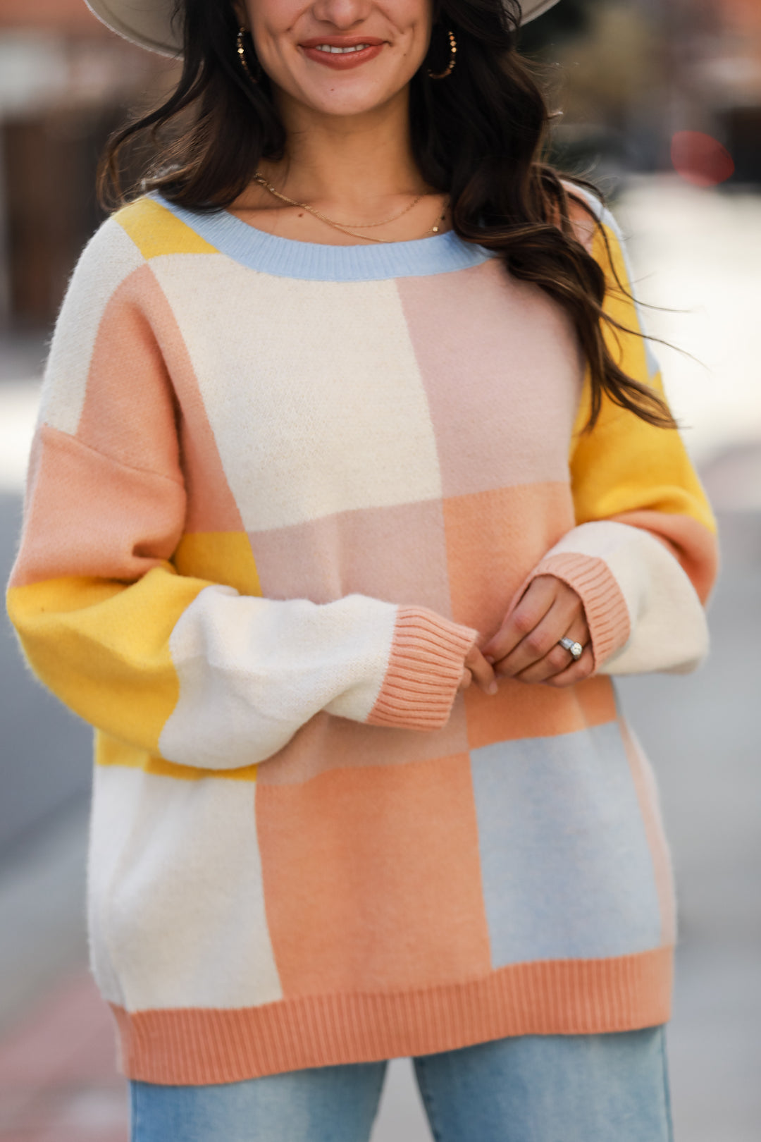 Color Block Oversized Sweater on model