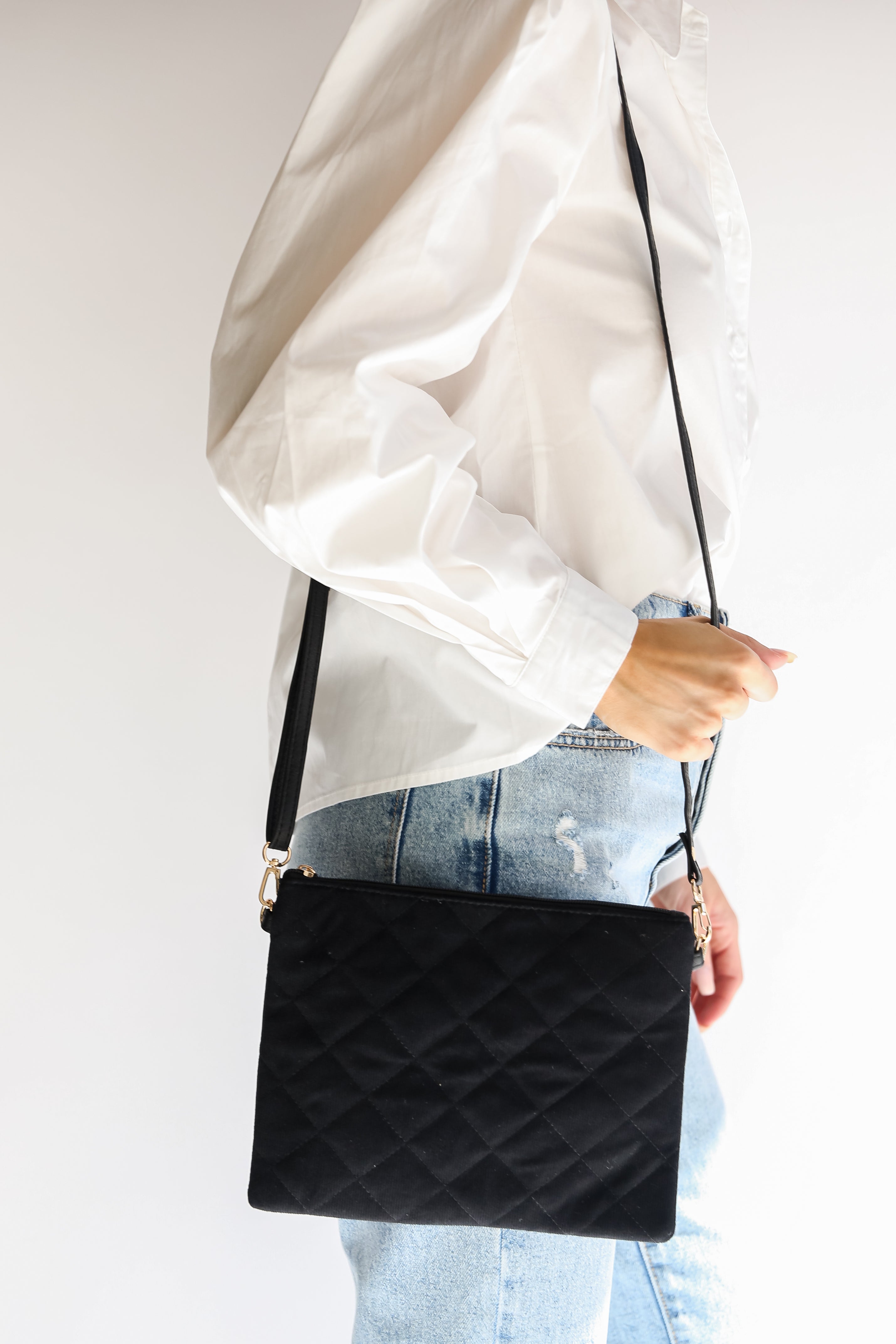 black Black Corduroy Crossbody Bag on model