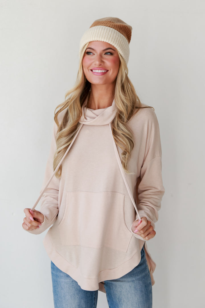 beige Cowl Neck Pullover for women