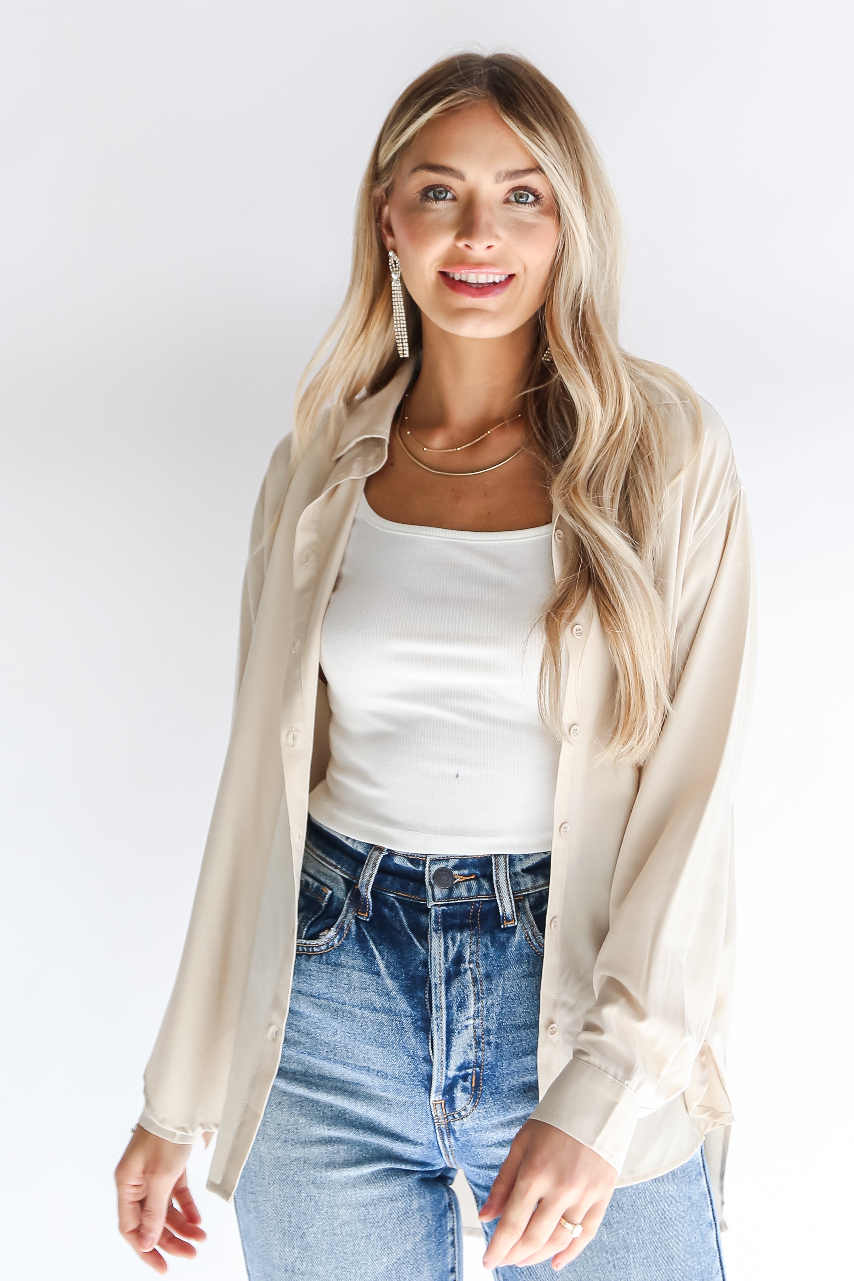 Ivory Button-Up Blouse front view