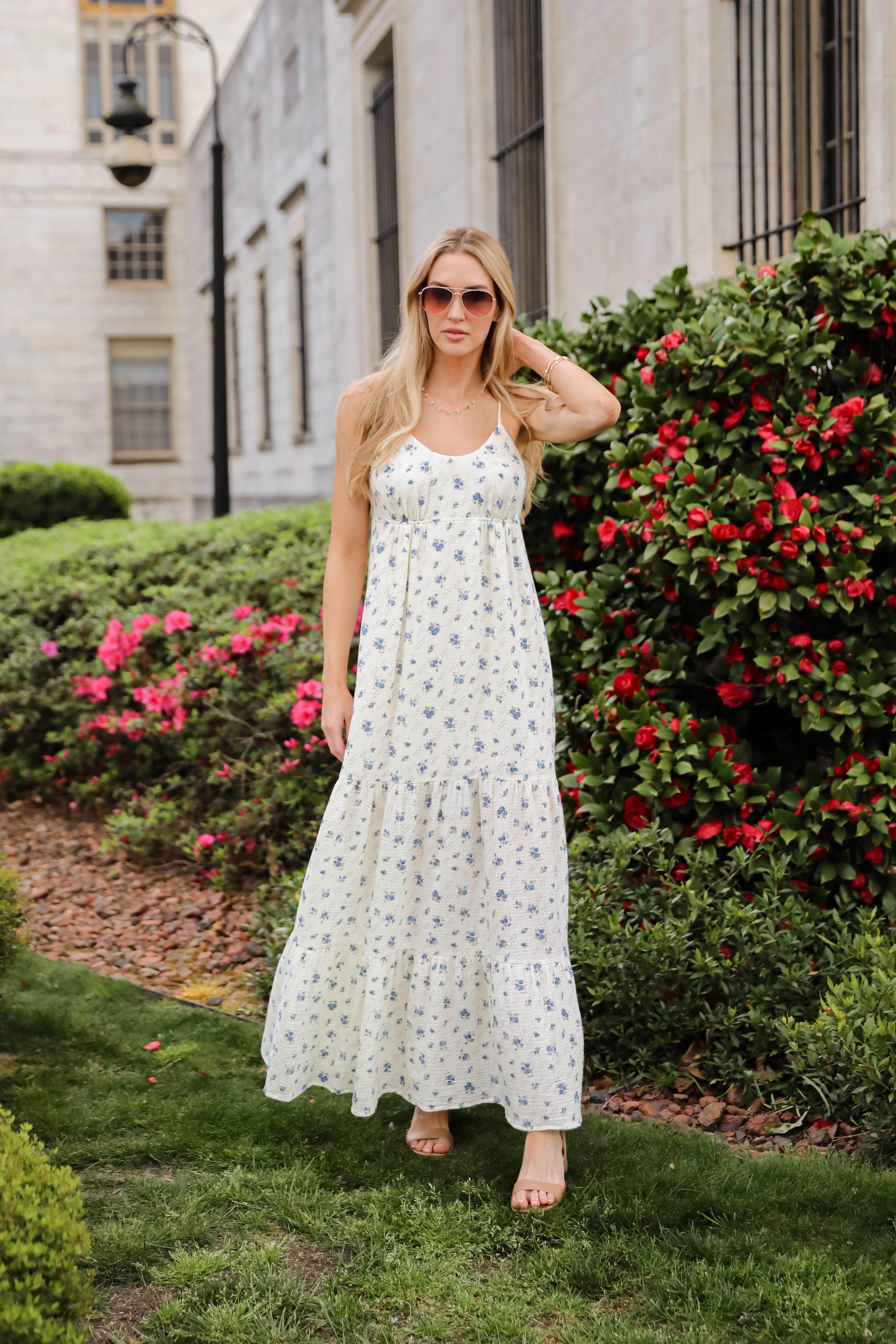 Love You More Cream Floral Linen Maxi Dress