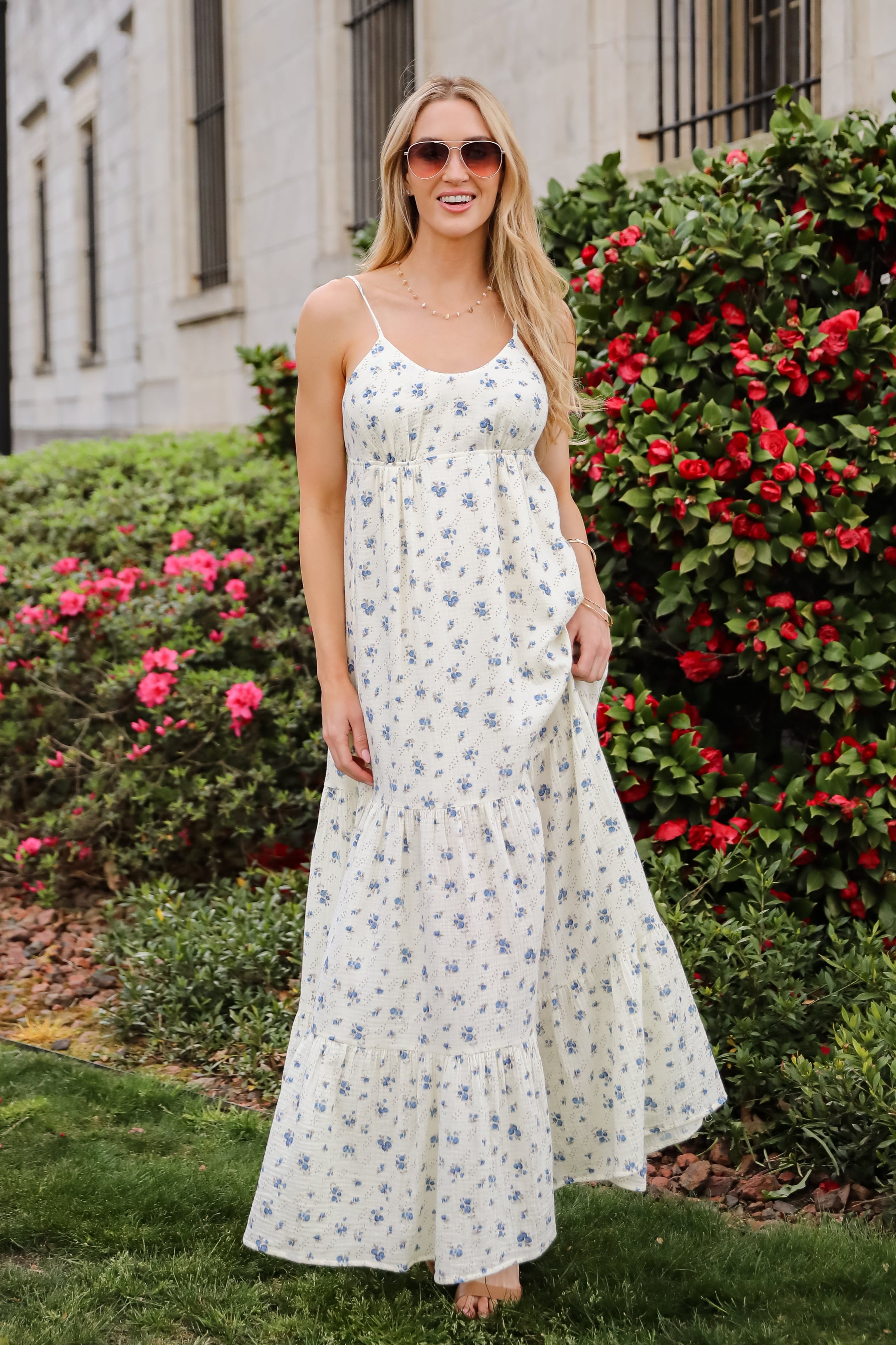 Love You More Cream Floral Linen Maxi Dress
