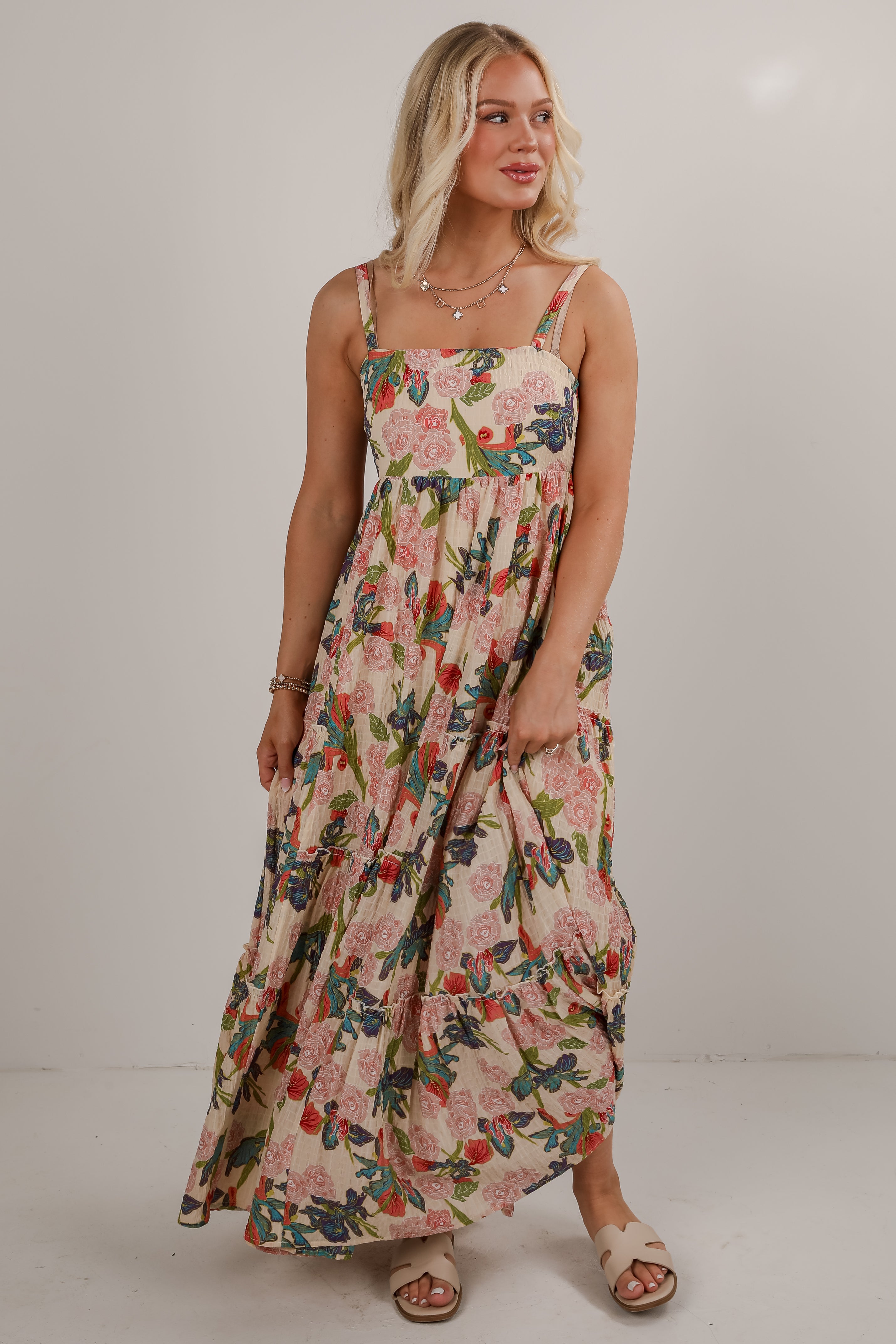 In Your Favor Cream Floral Maxi Dress