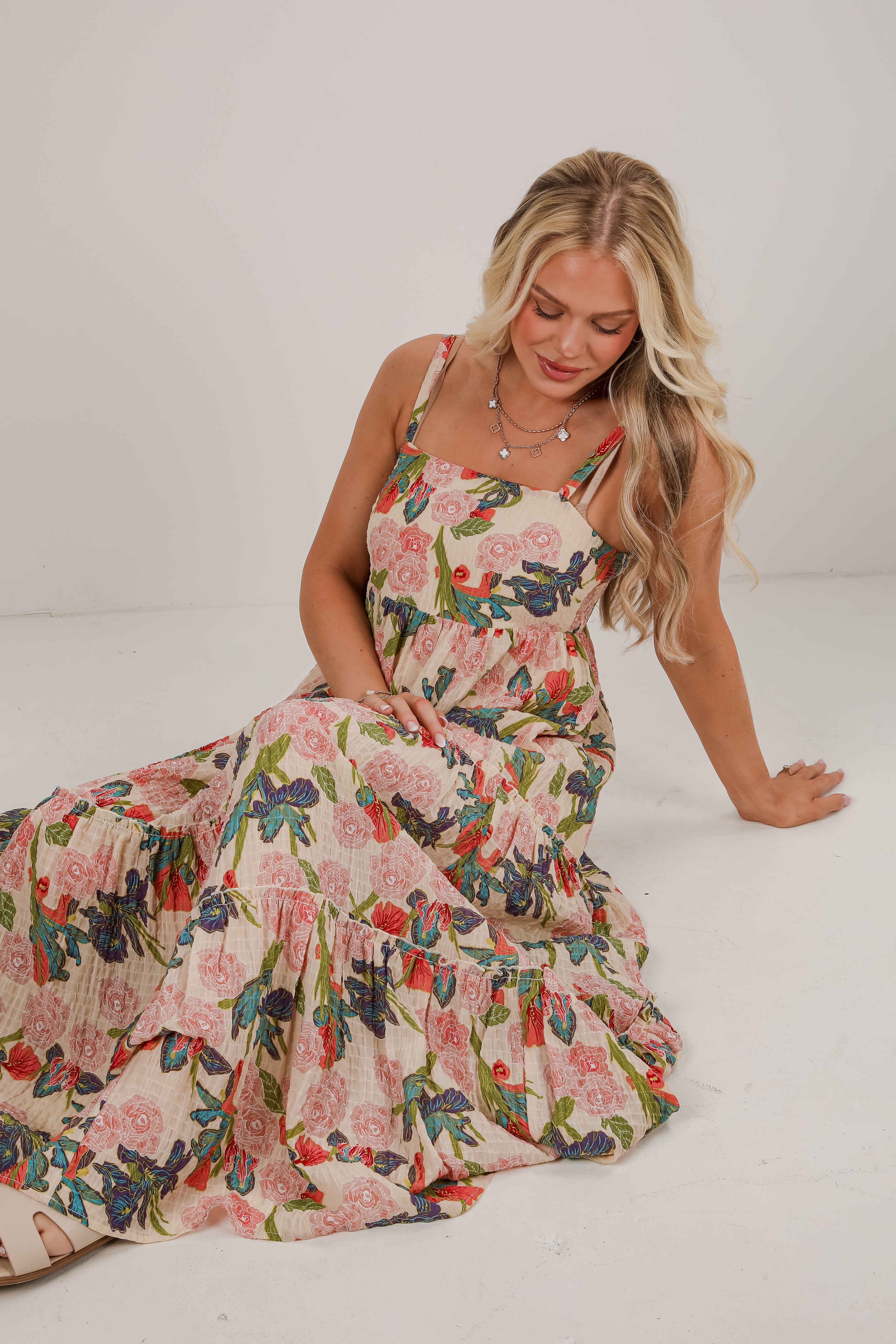 In Your Favor Cream Floral Maxi Dress