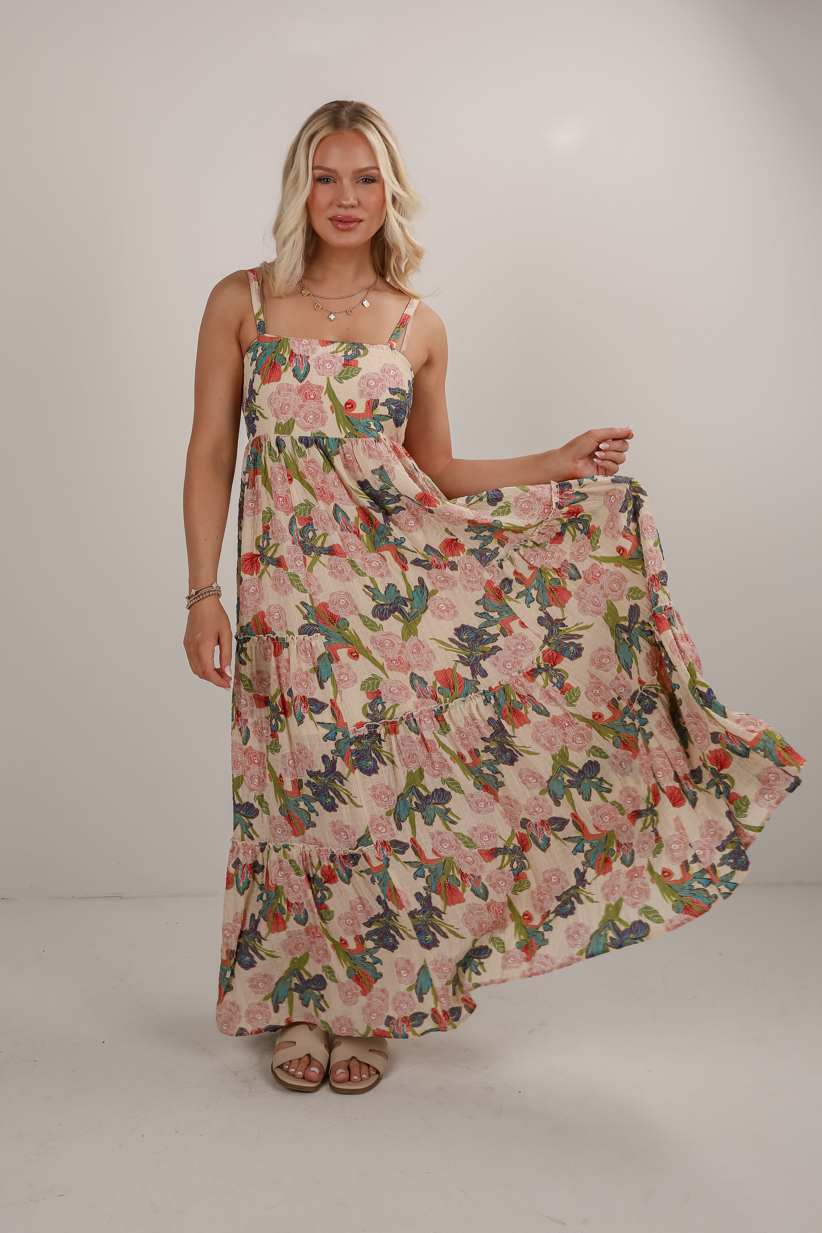 In Your Favor Cream Floral Maxi Dress