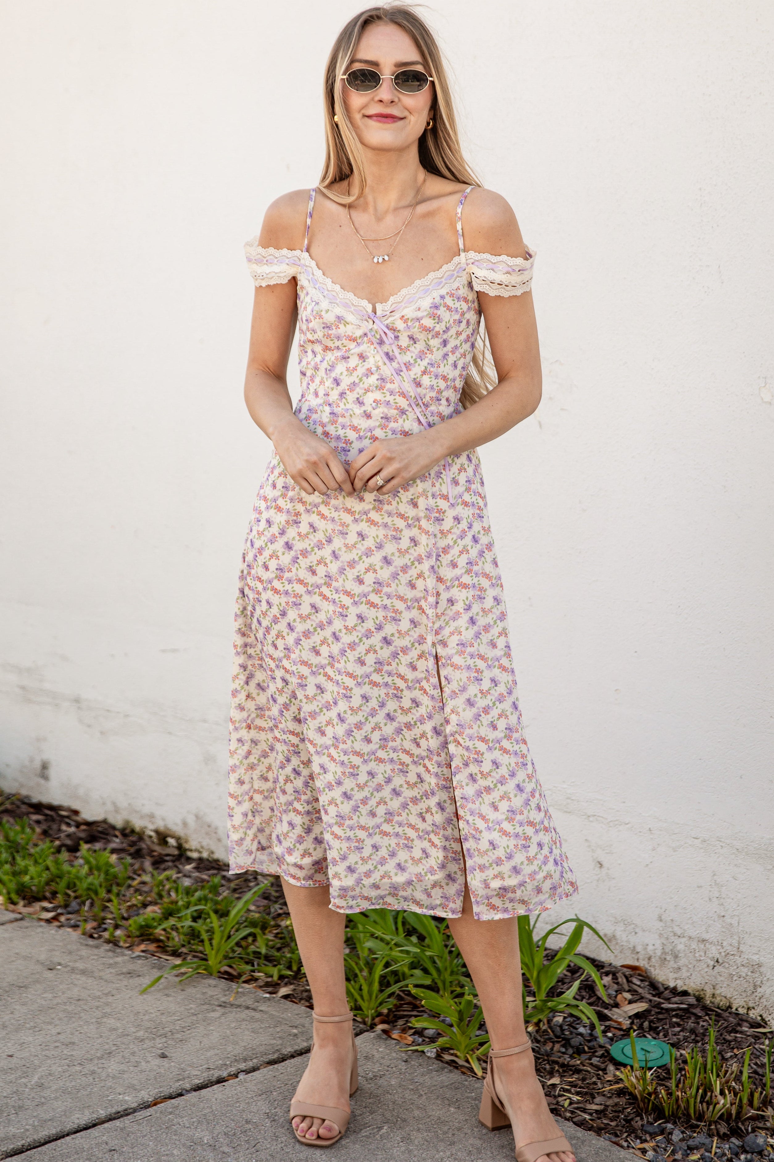 Floral Fixation Cream Midi Dress | Trendy Women's Dress