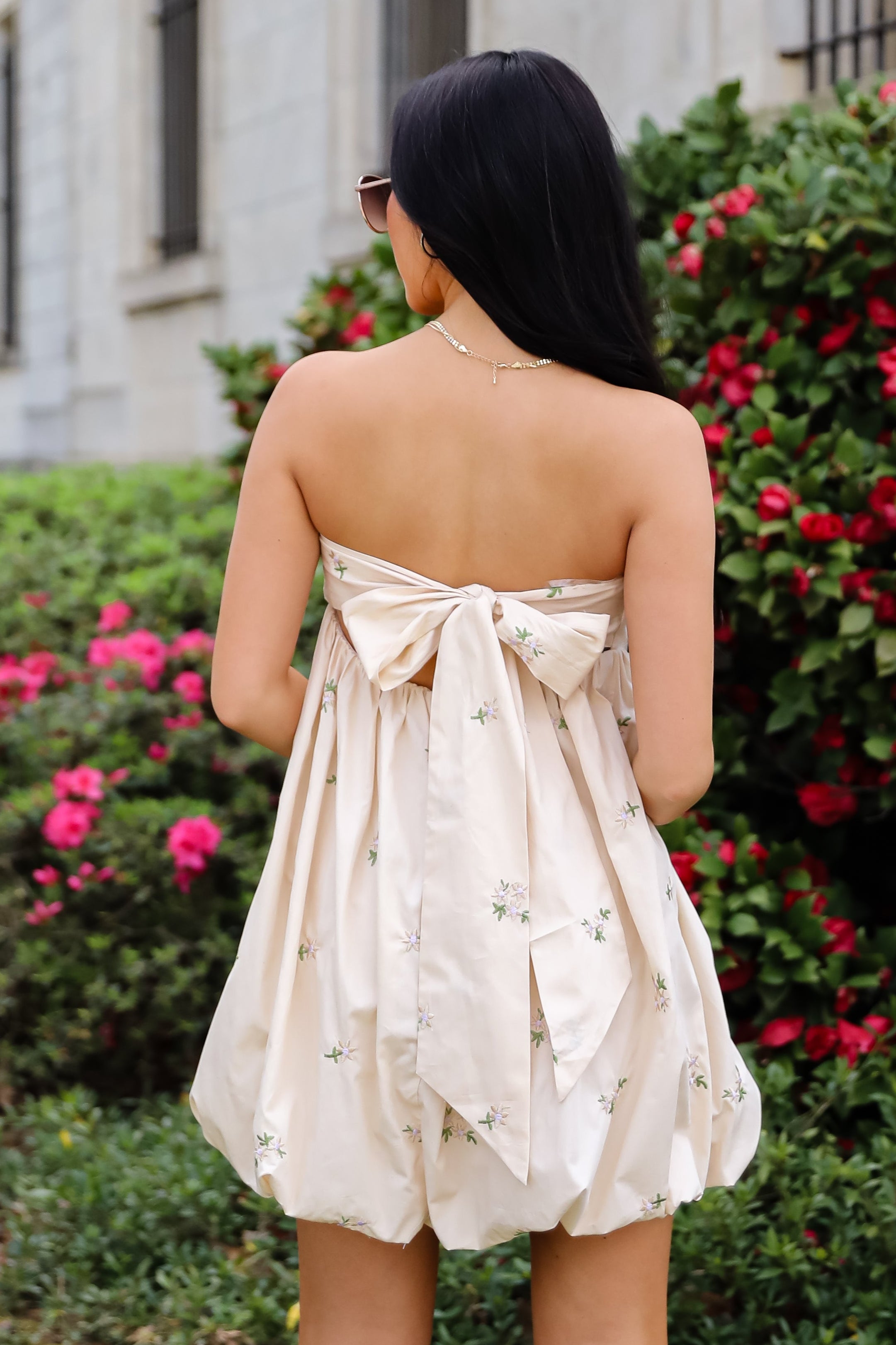 Enviable Pick Cream Floral Embroidered Strapless Mini Dress
