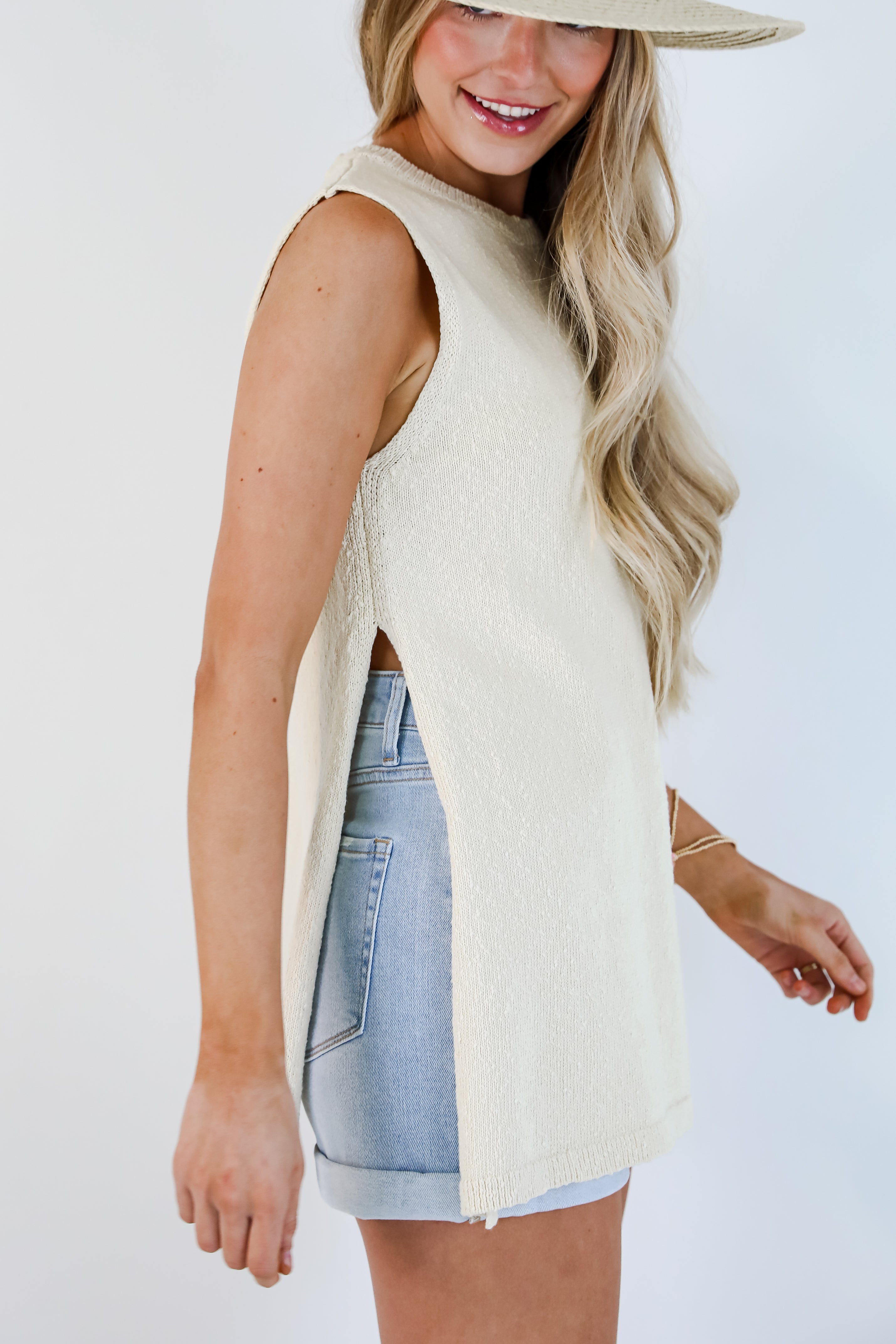 Main Character Cream Oversized Lightweight Knit Tank