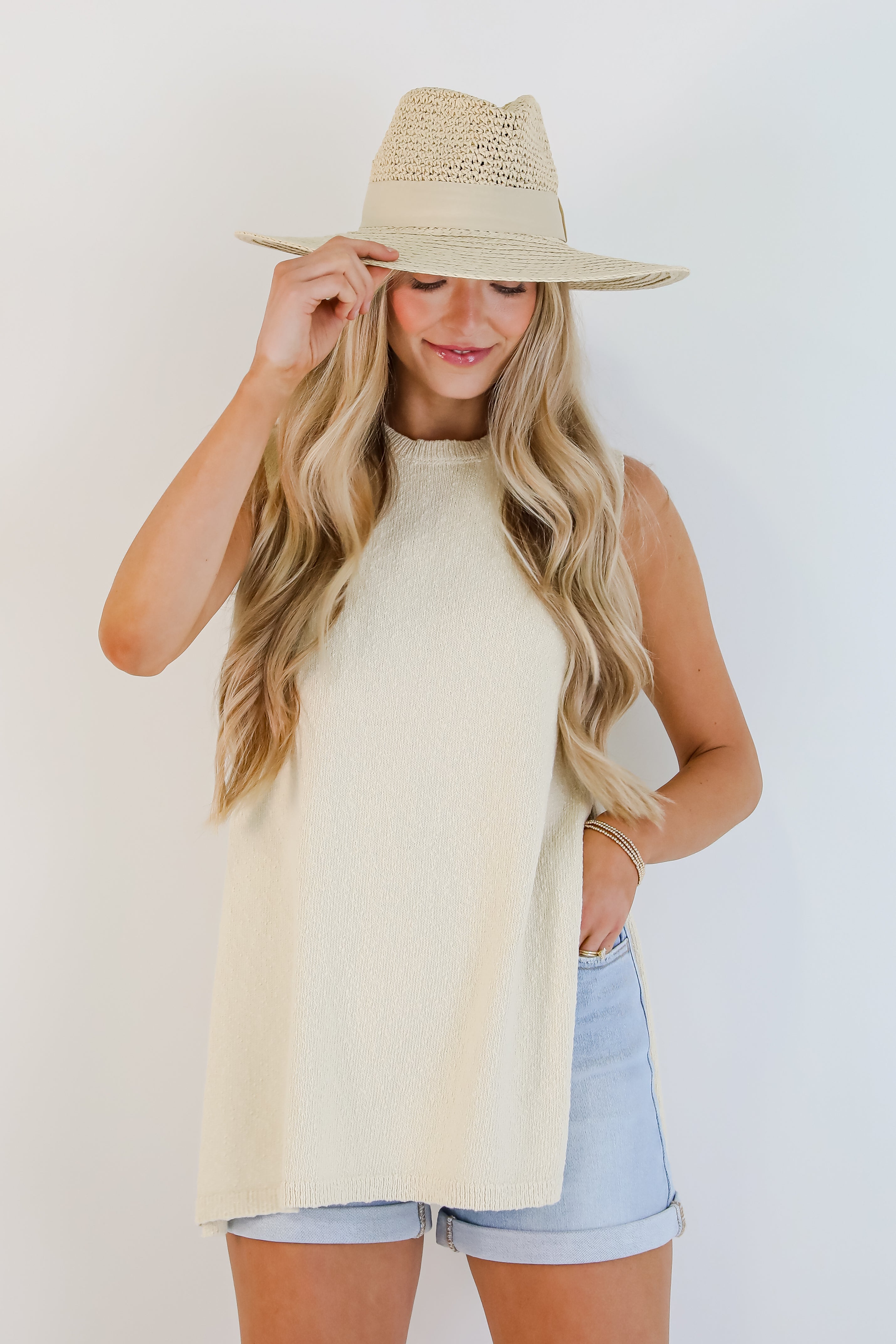 Main Character Cream Oversized Lightweight Knit Tank