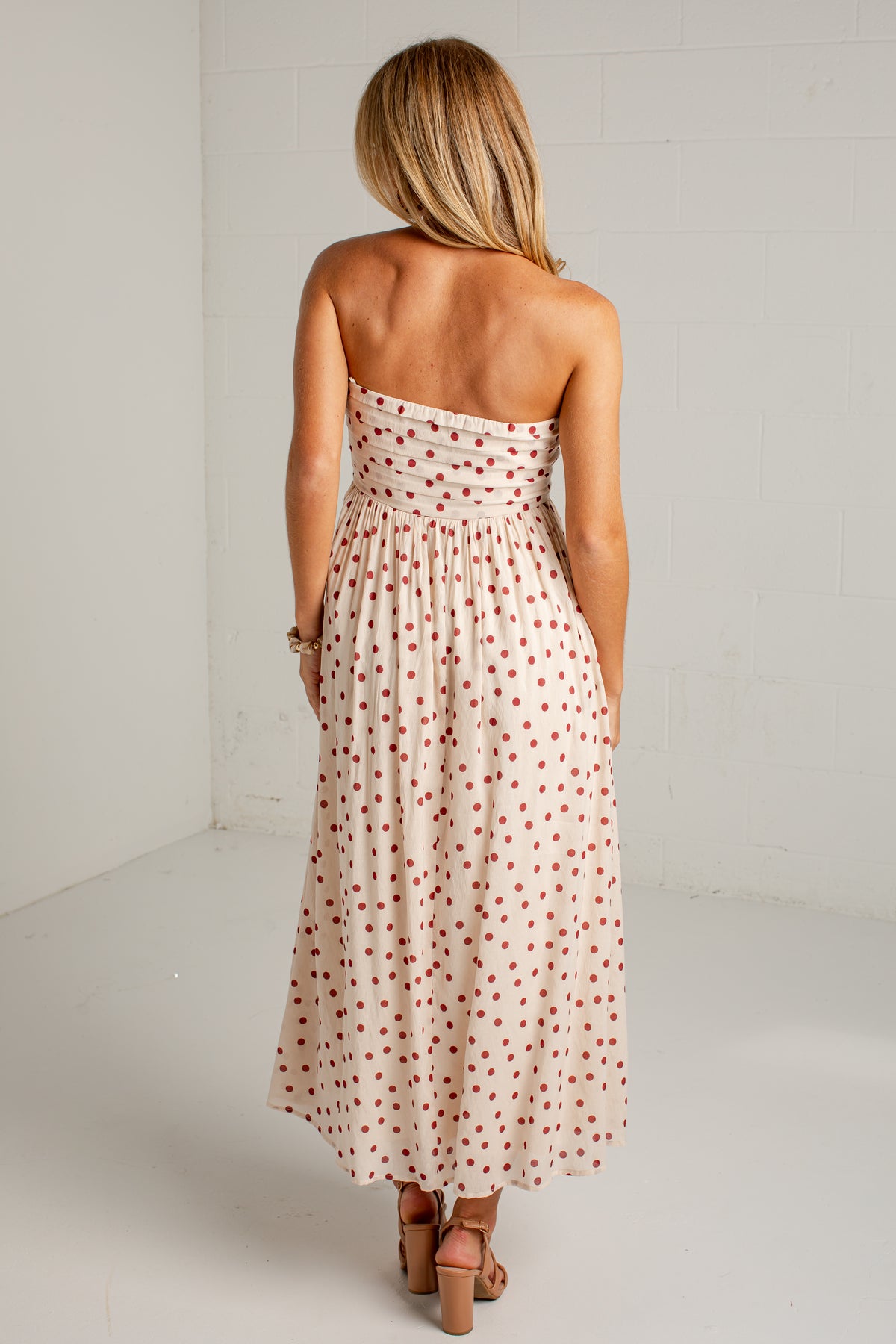 Dinner Plans Cream Polka Dot Midi Dress