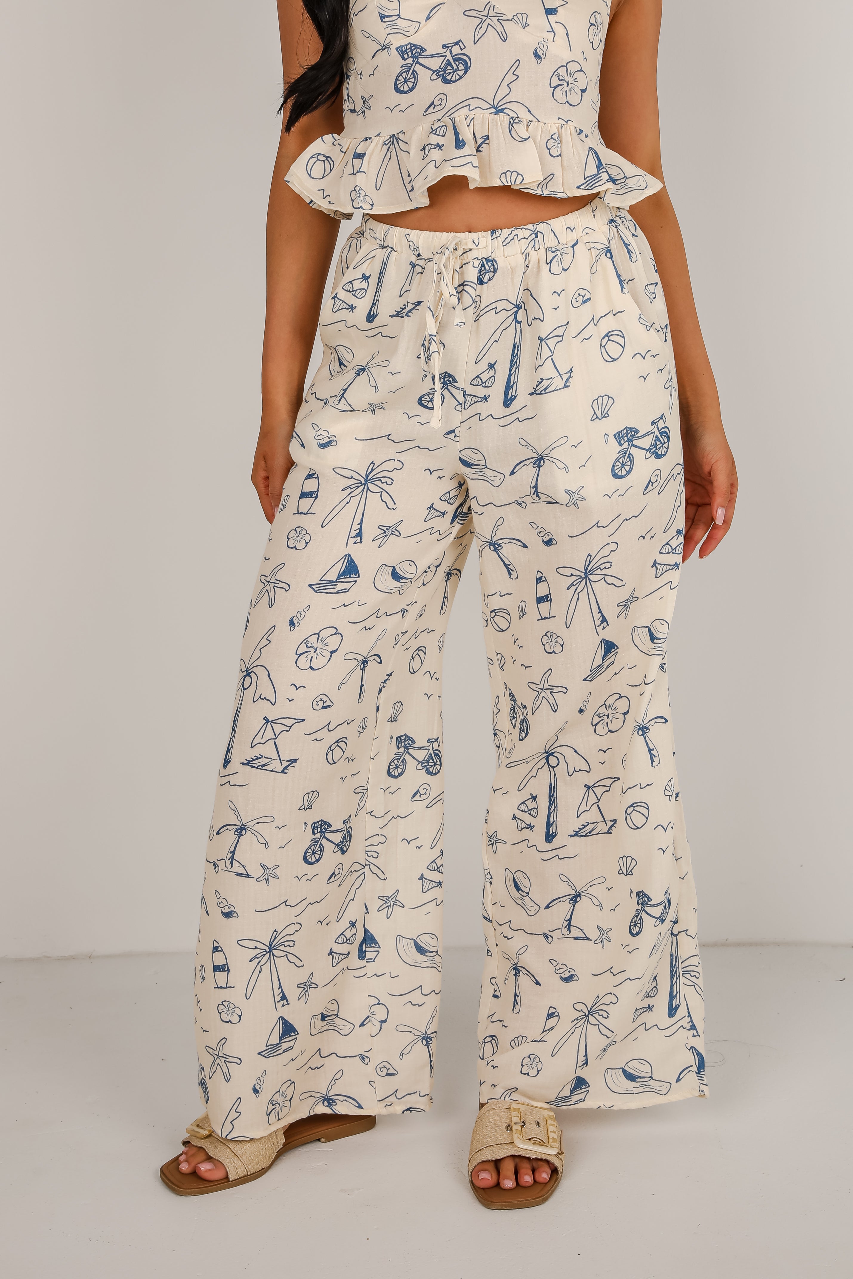 Paradise Vibes Cream Linen Tropical Wide Leg Pants