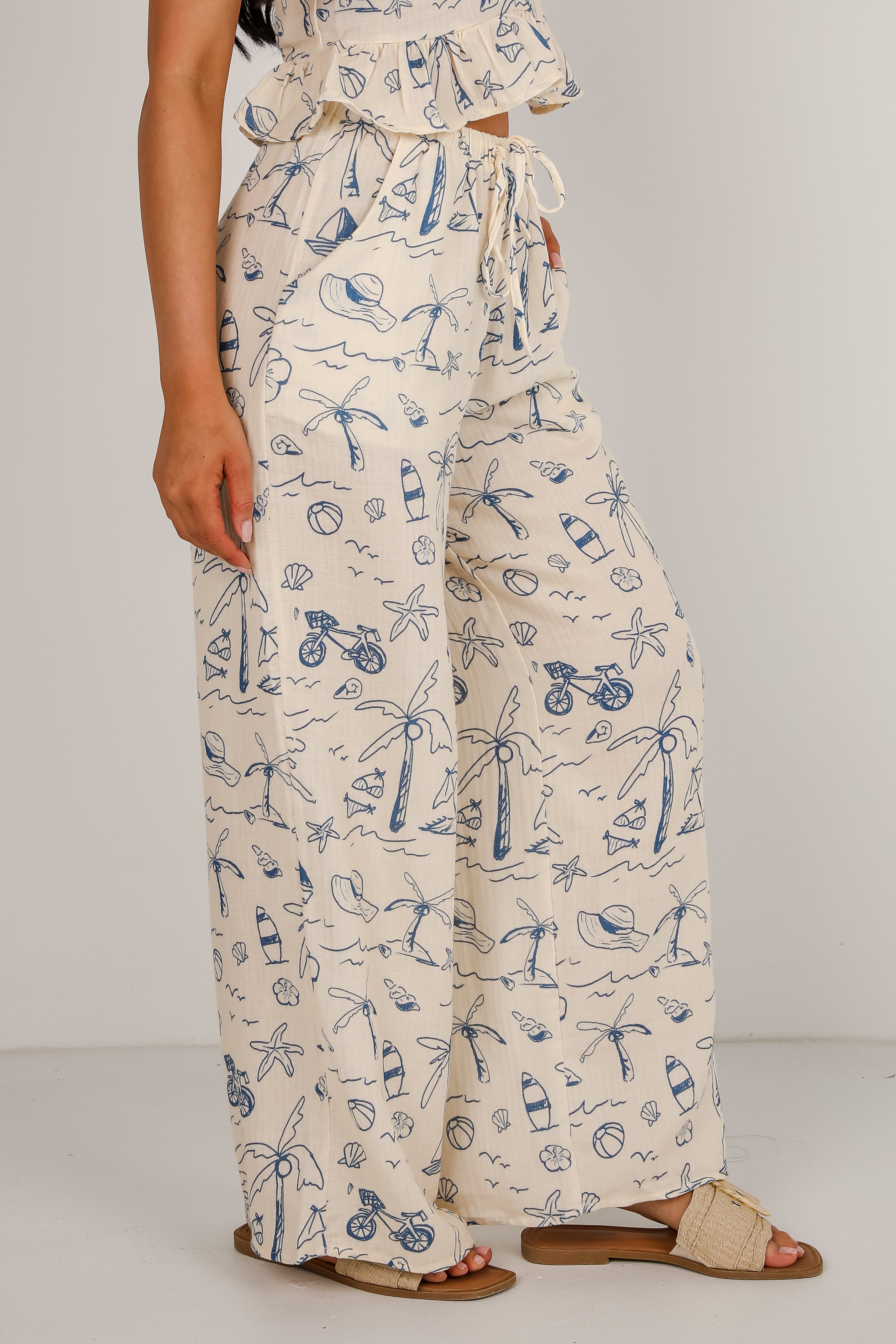 Paradise Vibes Cream Linen Tropical Wide Leg Pants