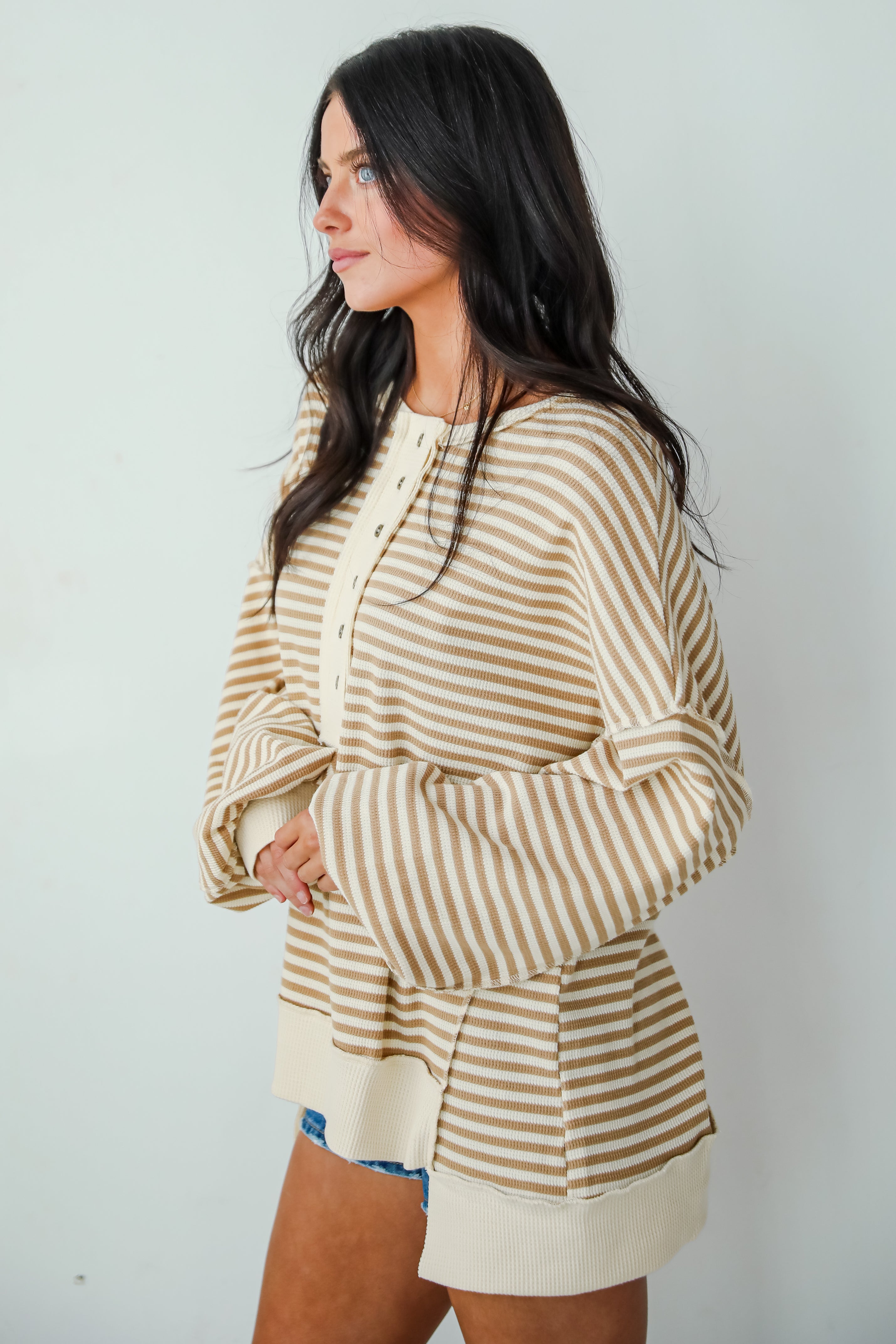 Enviably Cozy Striped Oversized Waffle Knit Top