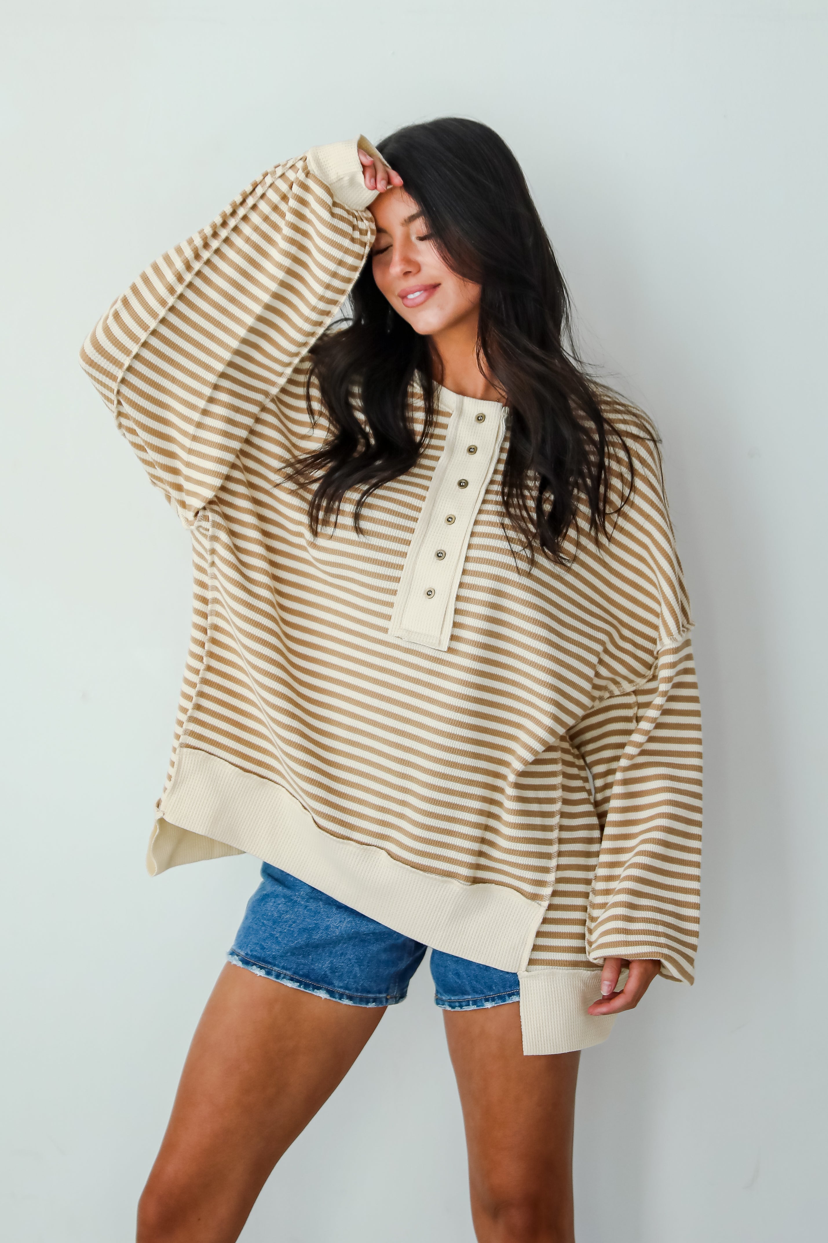 Enviably Cozy Striped Oversized Waffle Knit Top