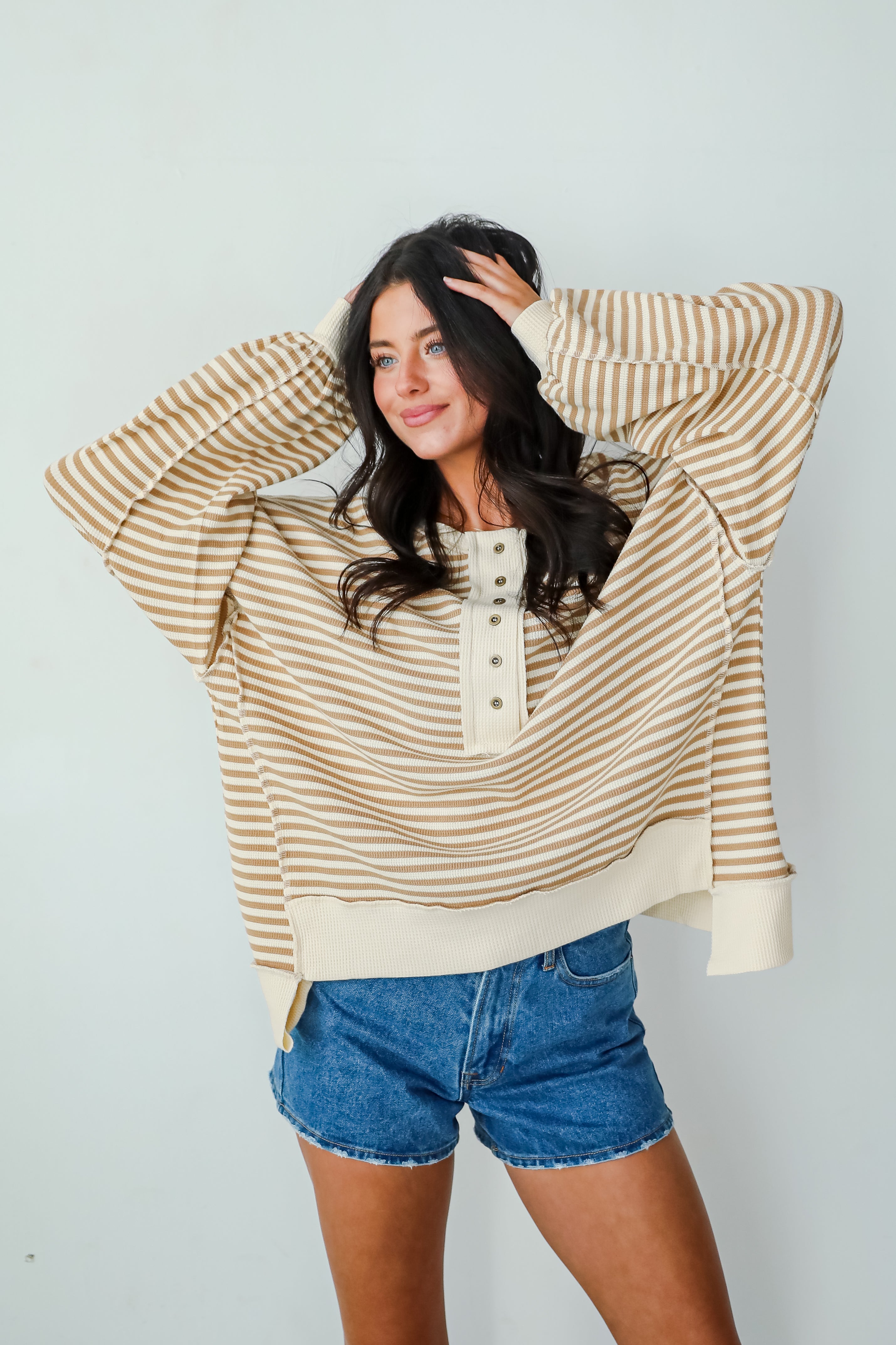 Enviably Cozy Striped Oversized Waffle Knit Top