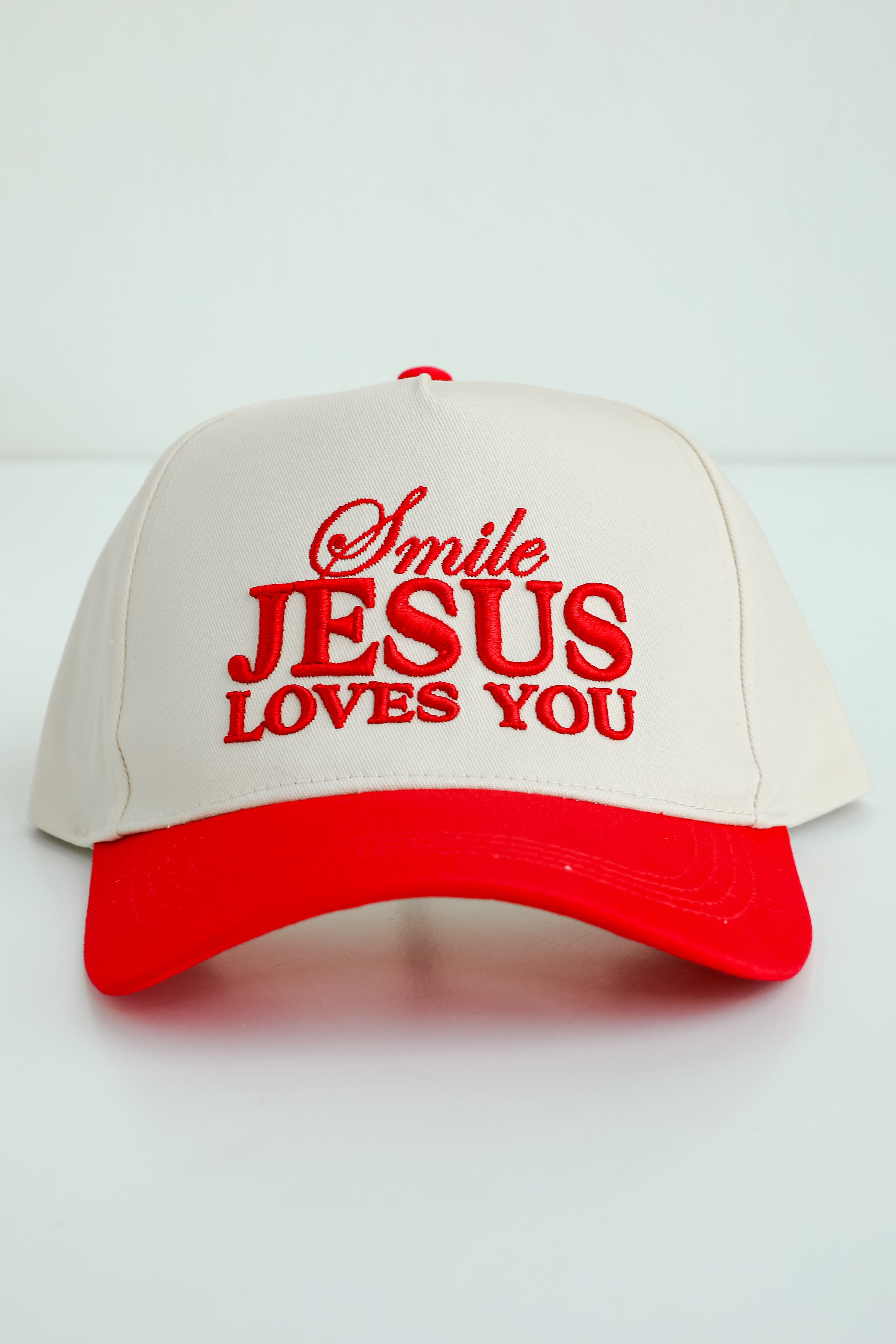 Red Smile Jesus Loves You Hat