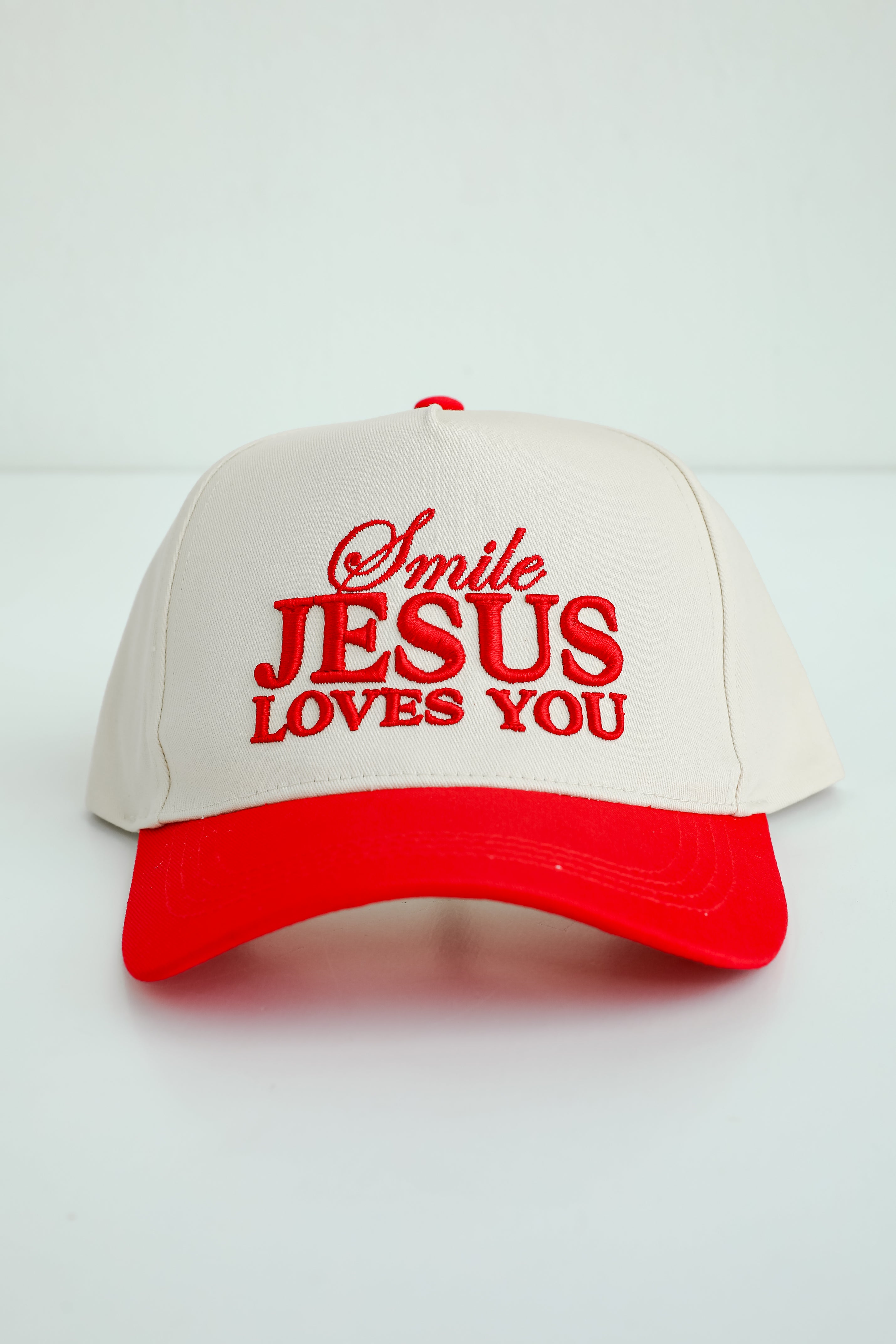 Red Smile Jesus Loves You Hat