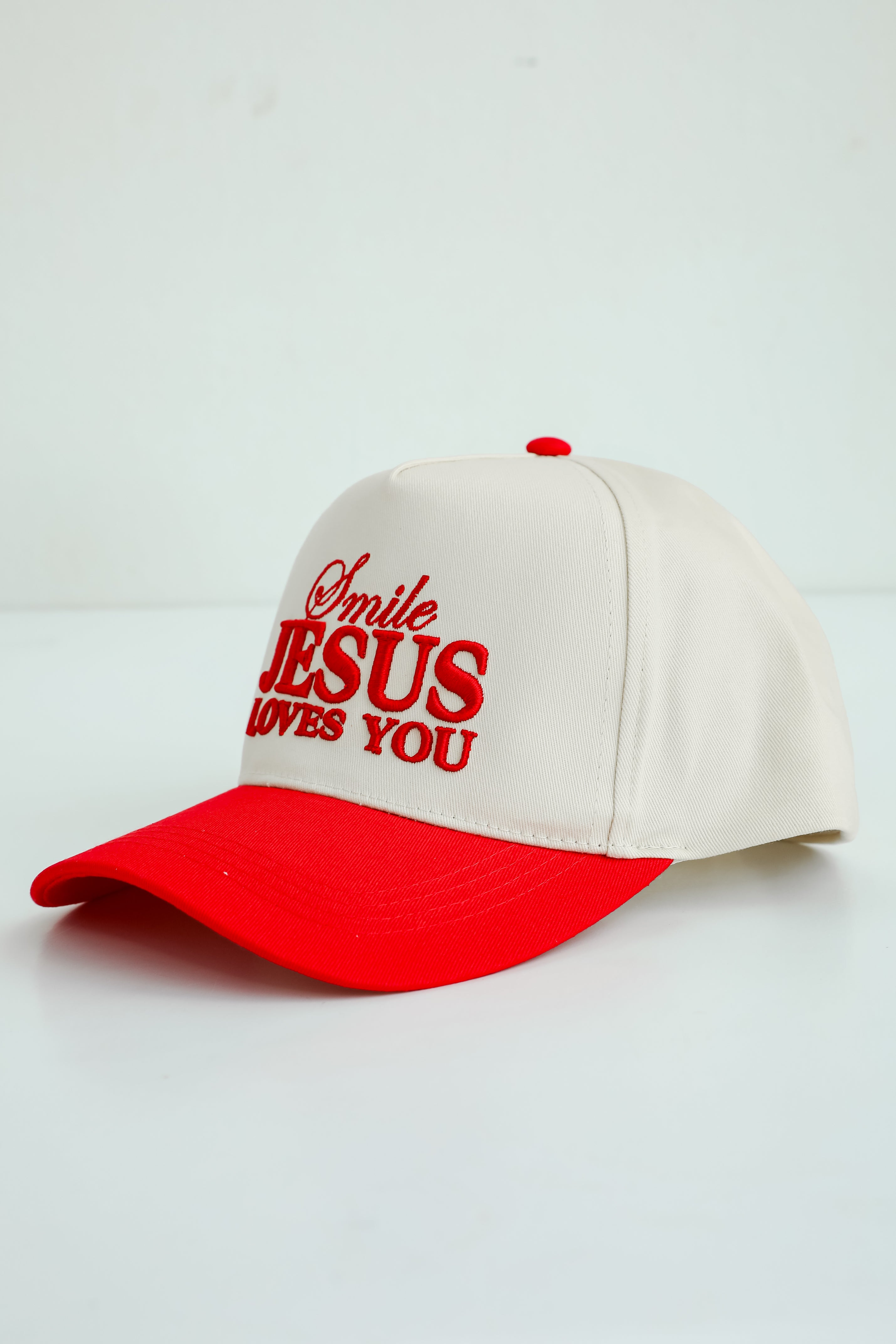 Red Smile Jesus Loves You Hat