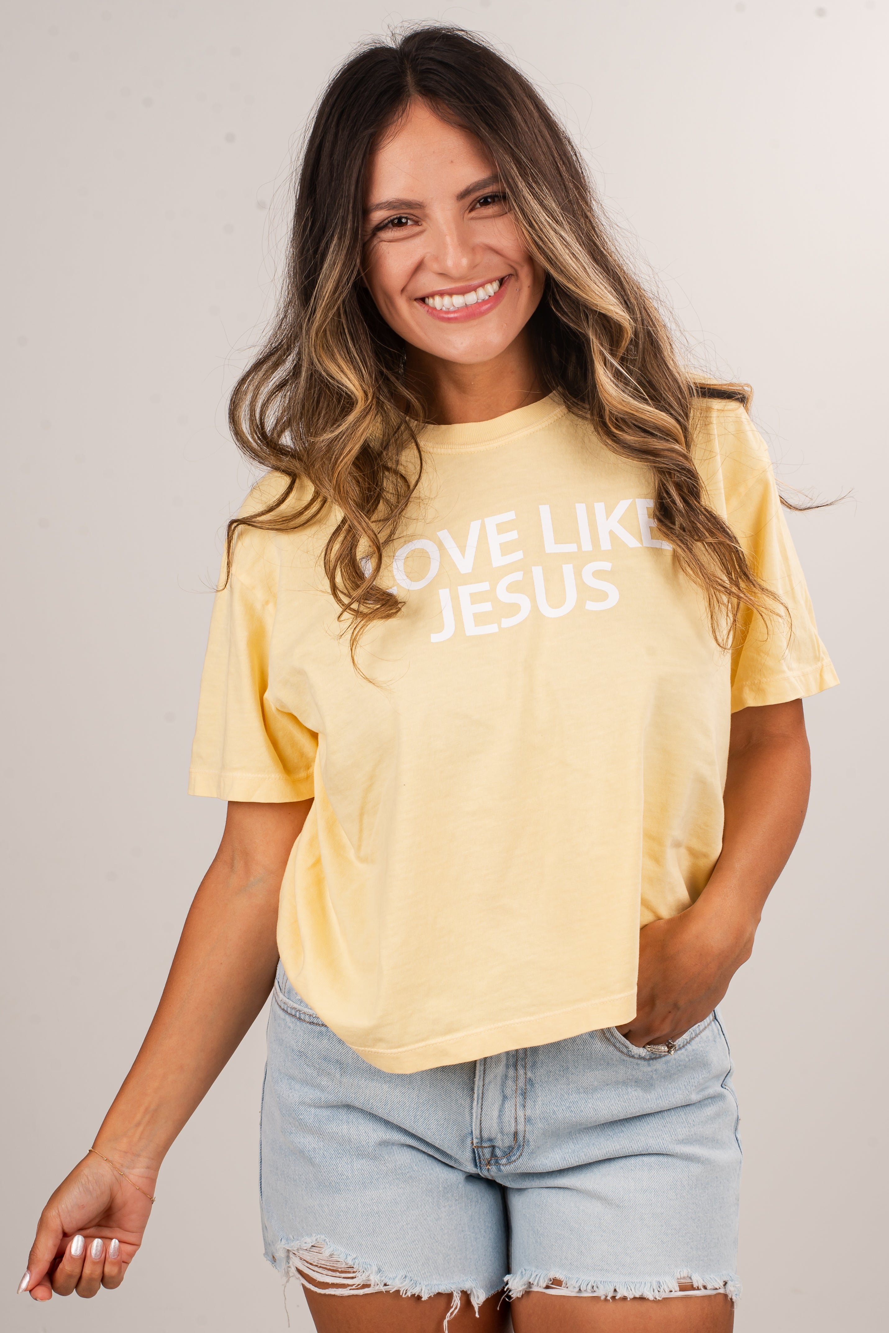 Yellow Love Like Jesus Cropped Tee