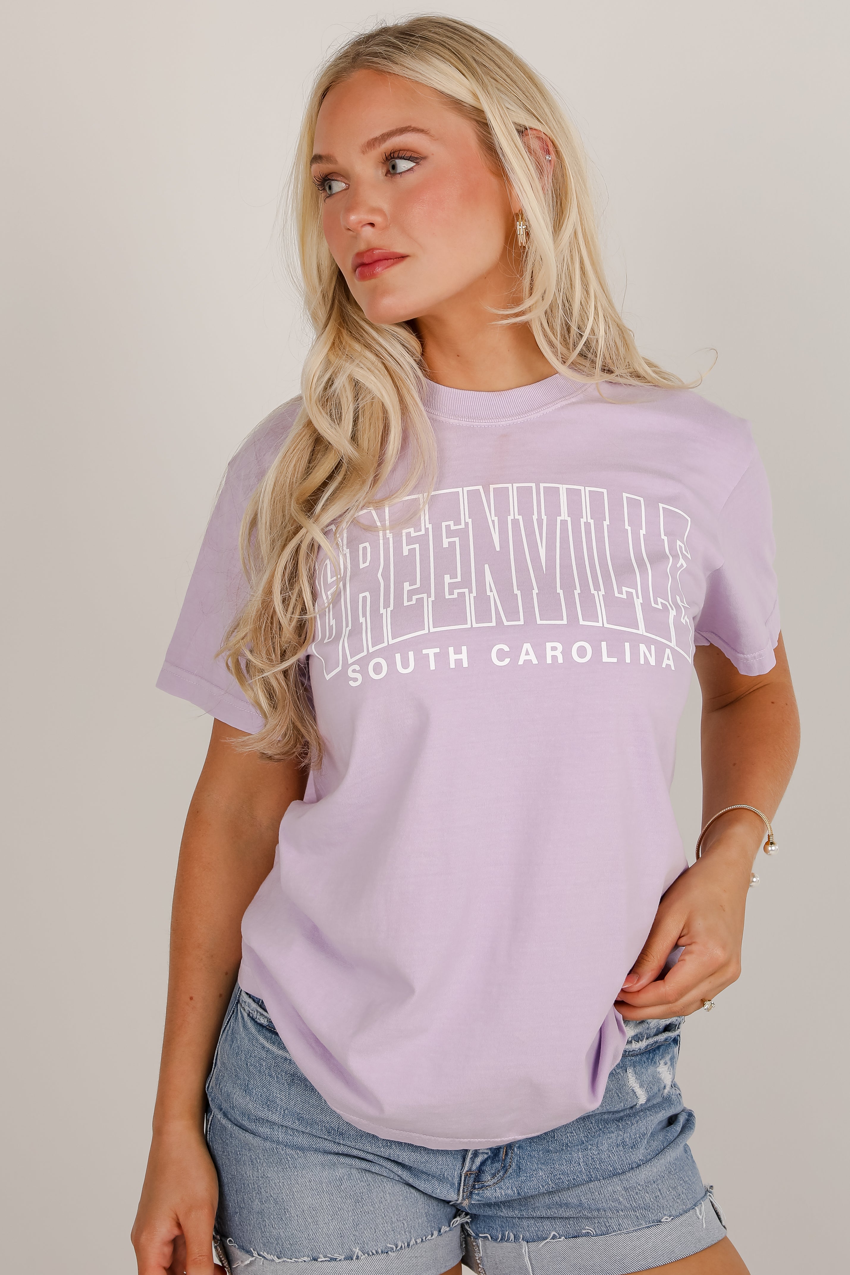 Lavender Greenville South Carolina Block Letter Tee