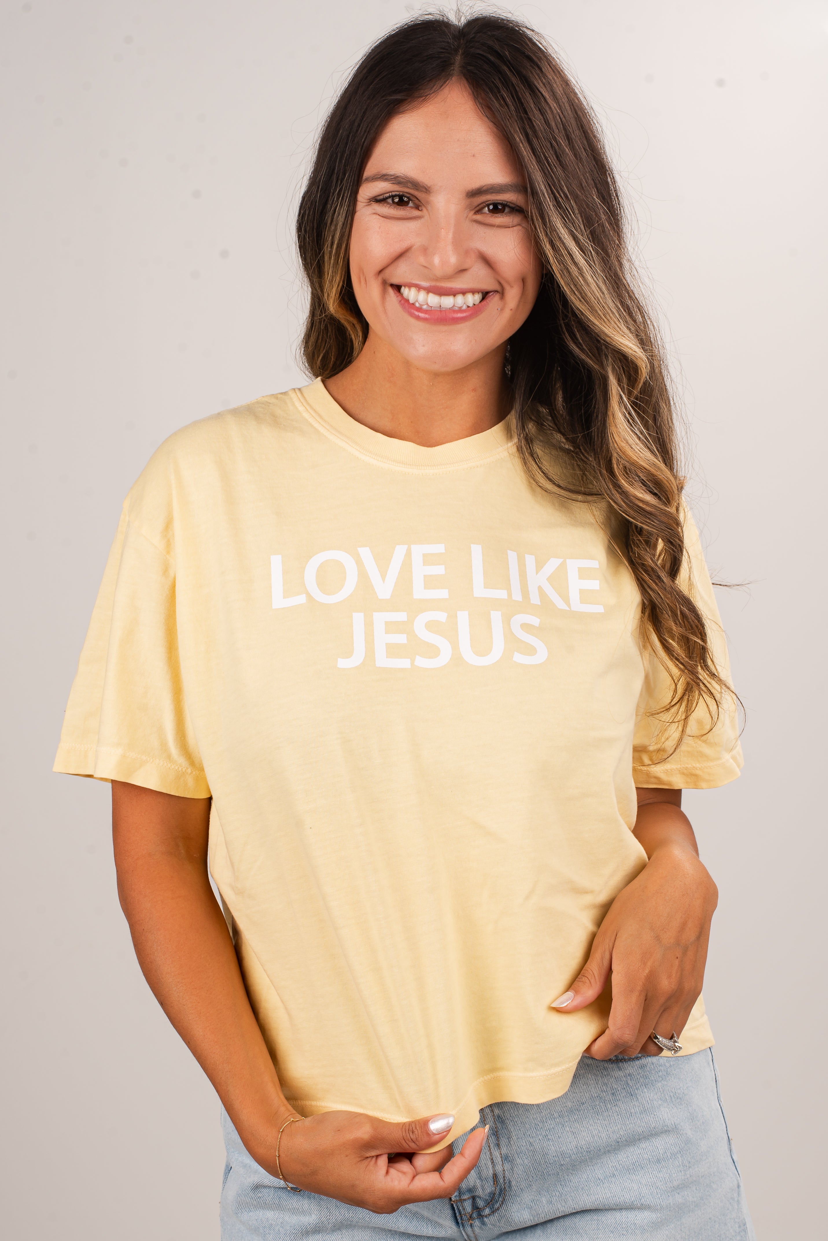 Yellow Love Like Jesus Cropped Tee