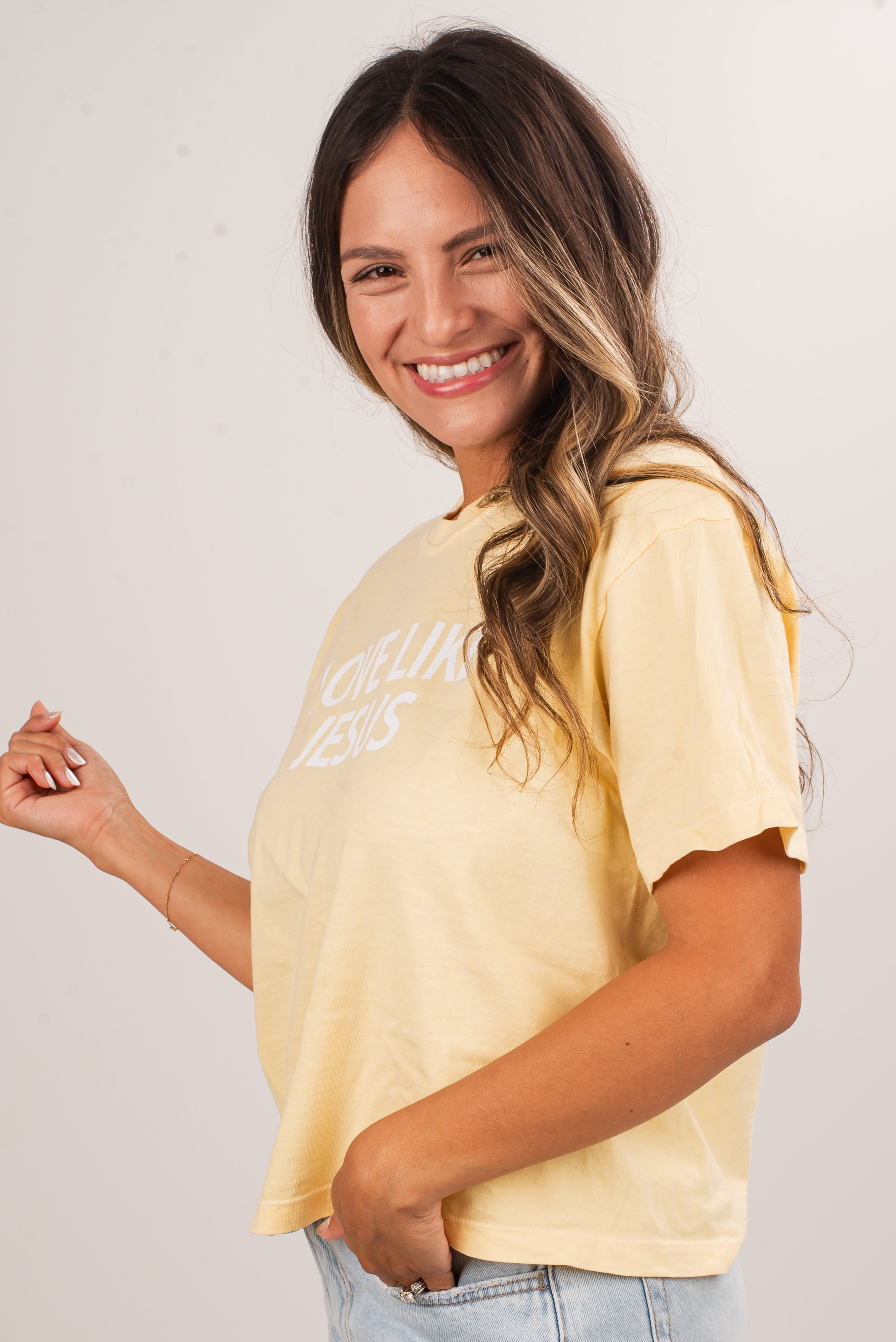 Yellow Love Like Jesus Cropped Tee