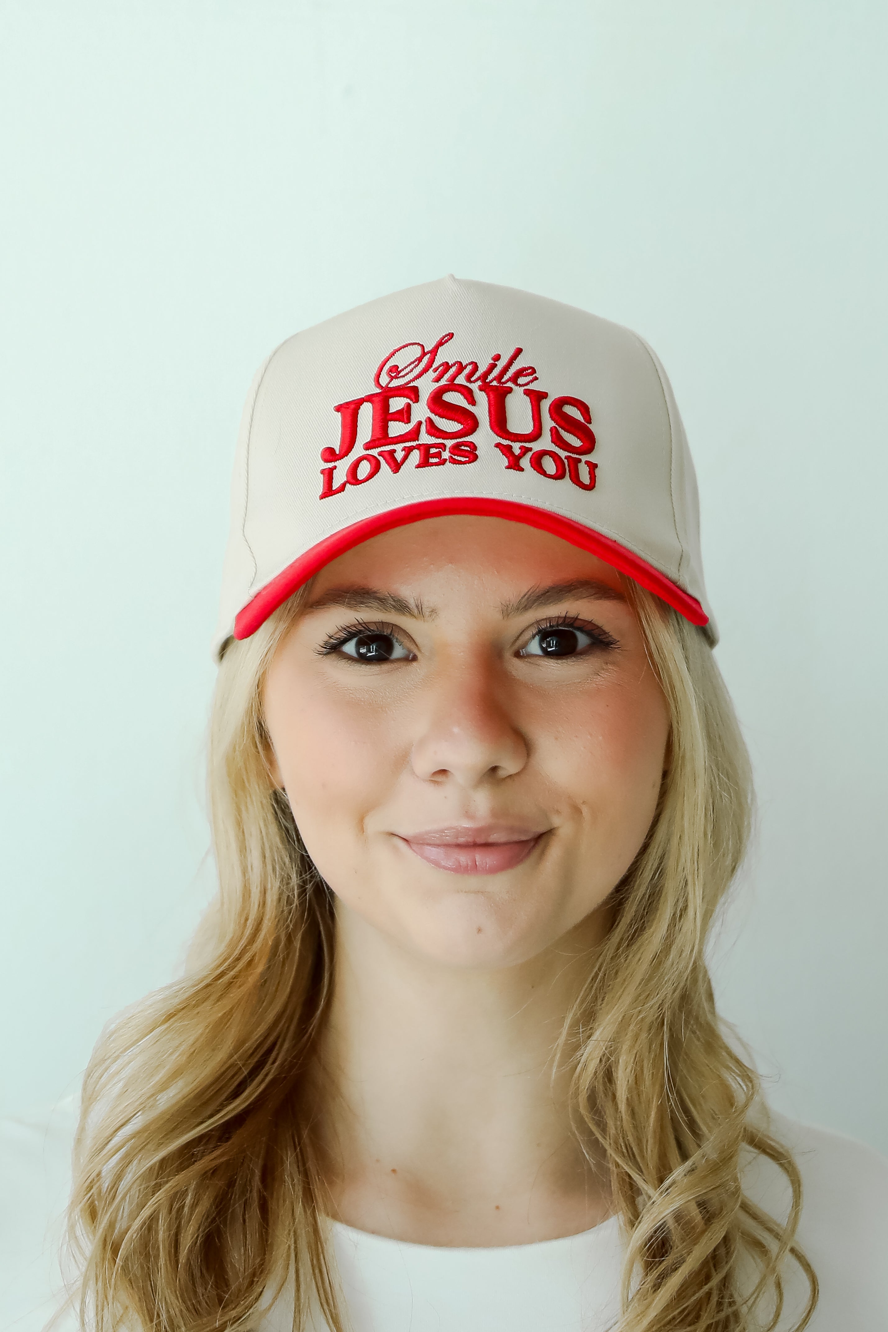 Red Smile Jesus Loves You Hat