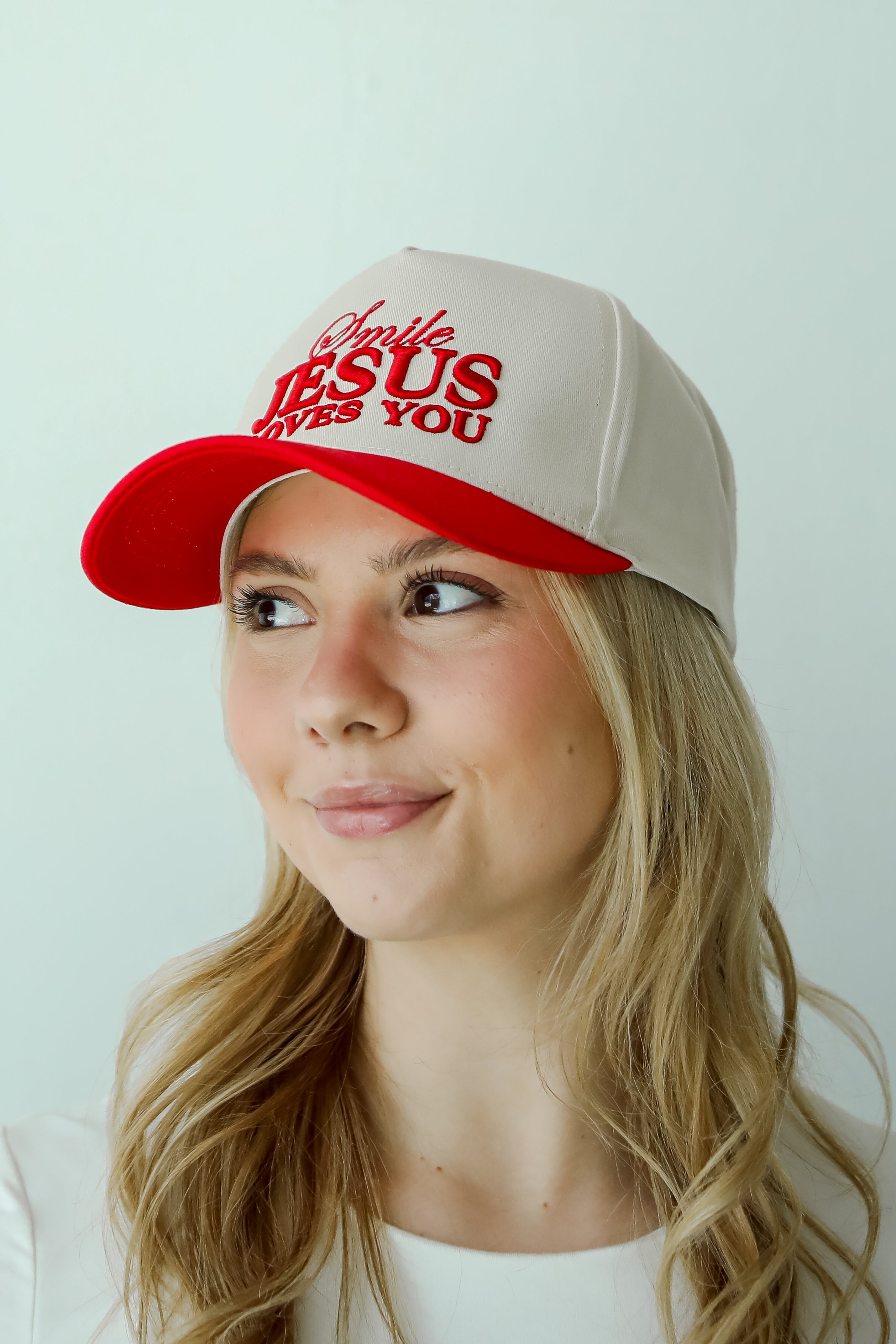 Red Smile Jesus Loves You Hat