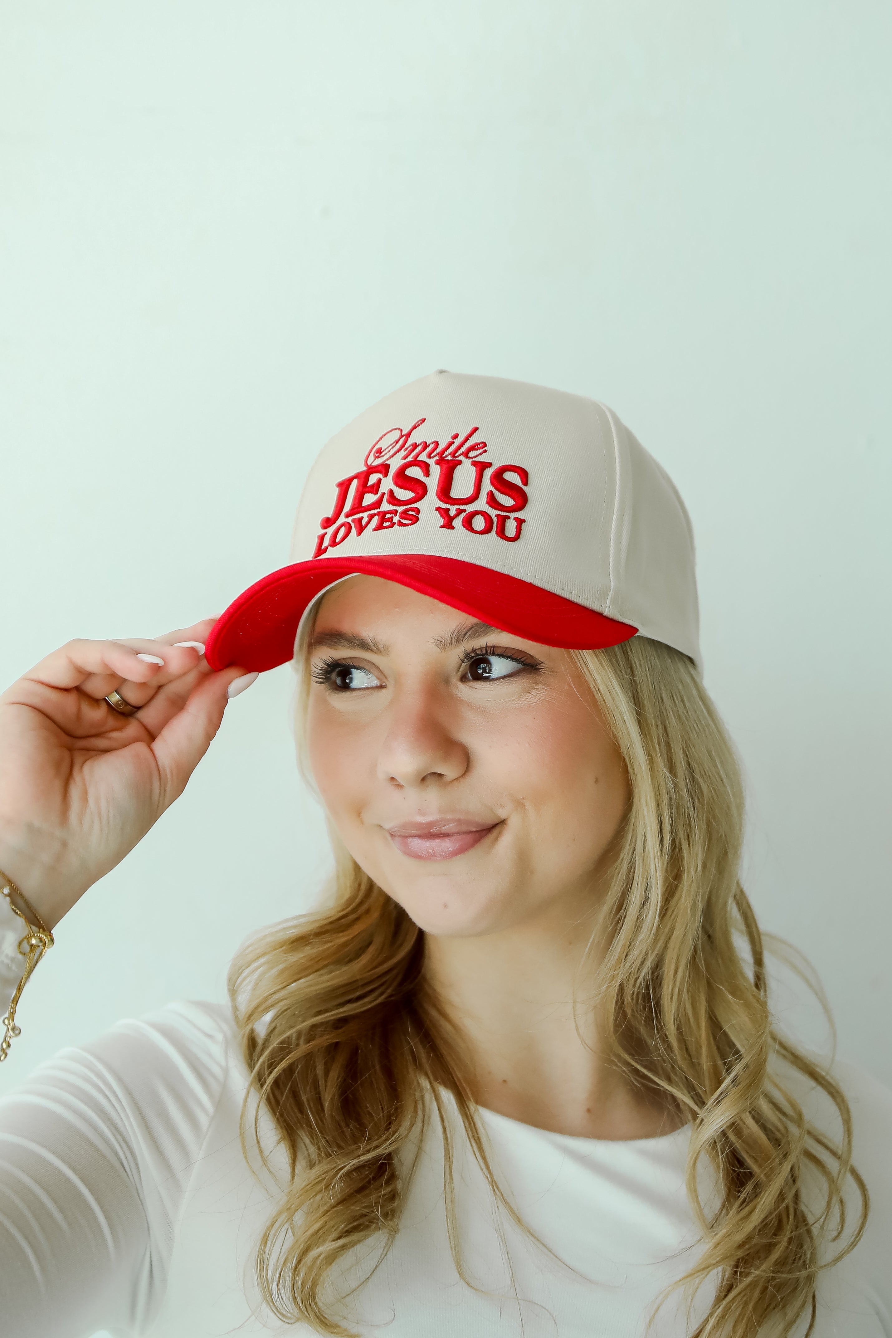 Red Smile Jesus Loves You Hat