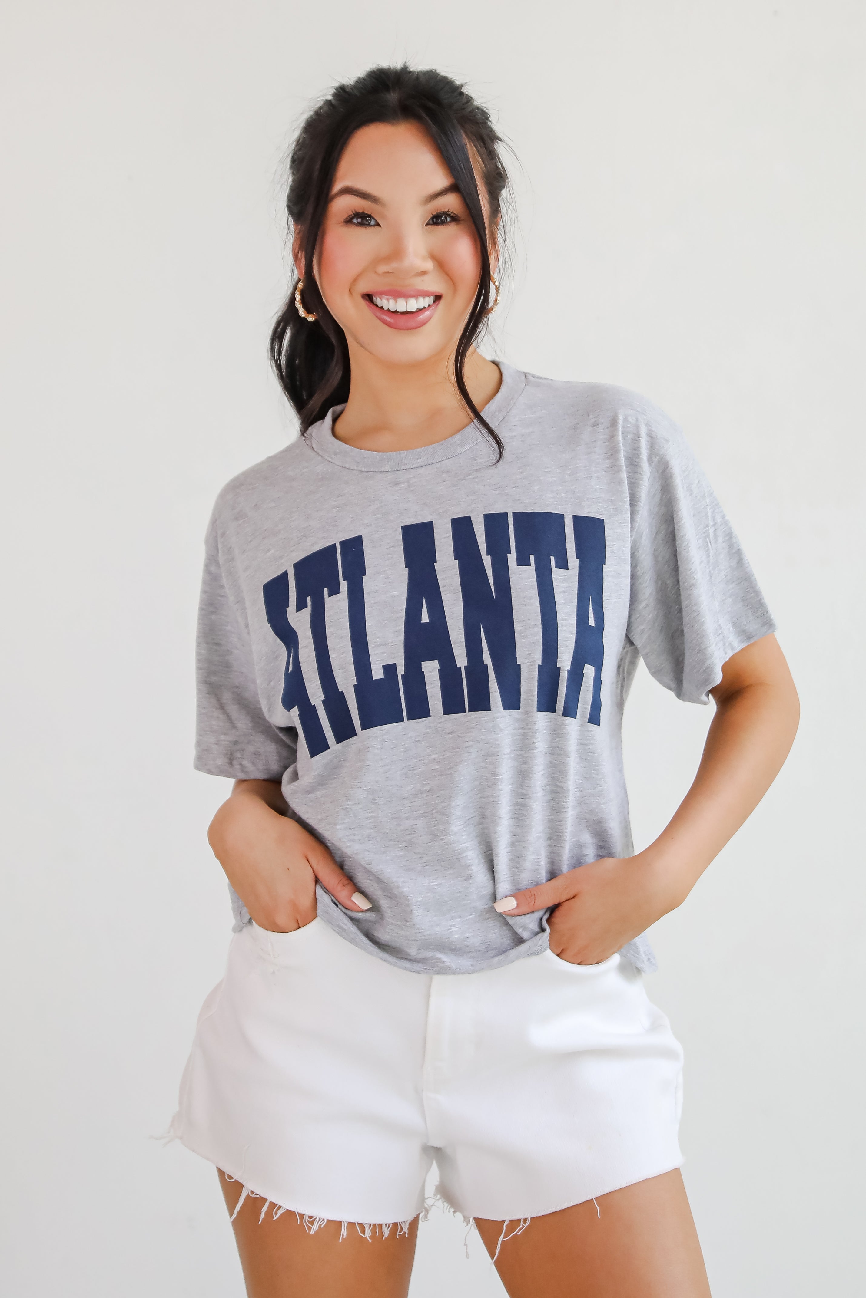 Heather Grey/Navy Atlanta Cropped Tee