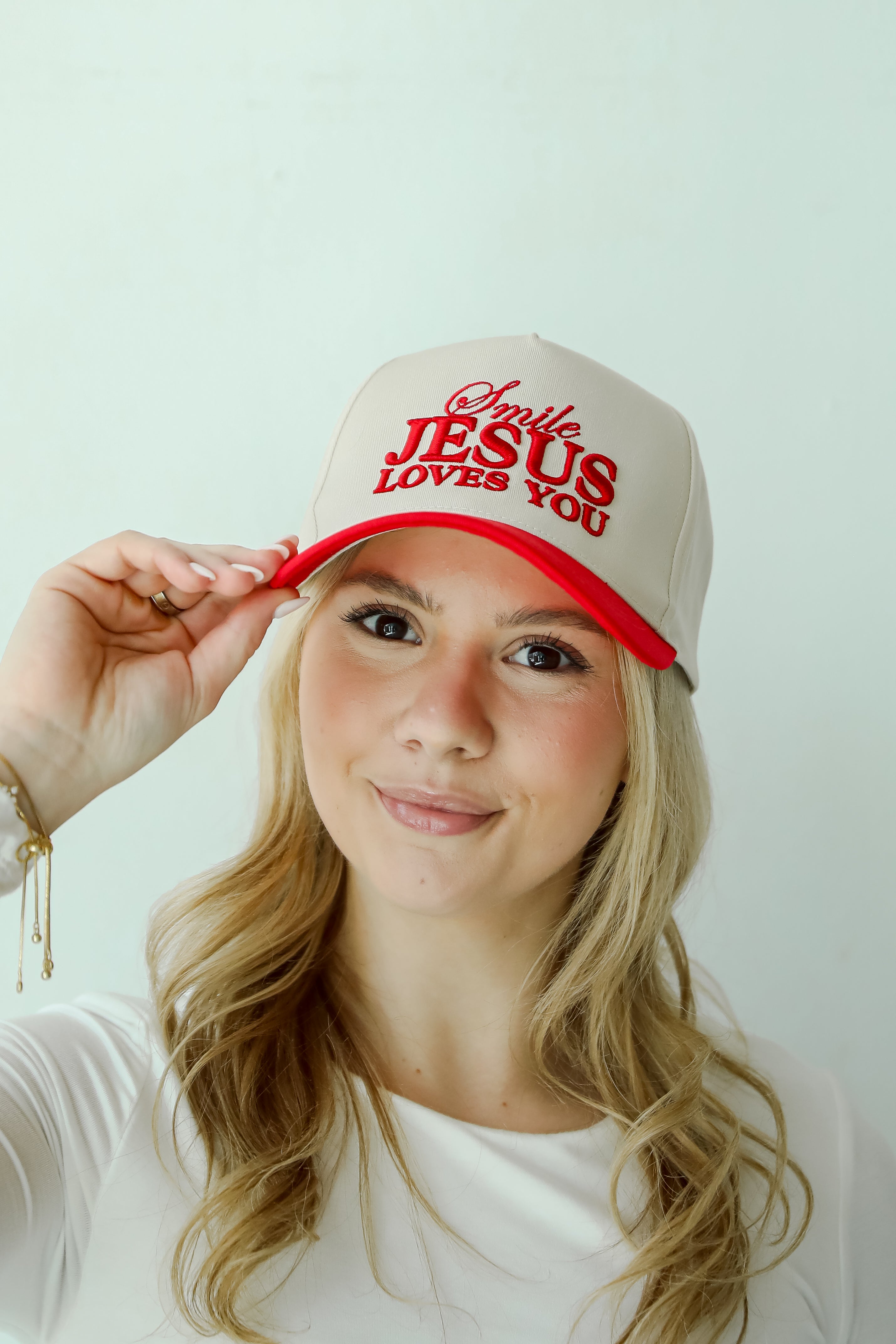 Red Smile Jesus Loves You Hat