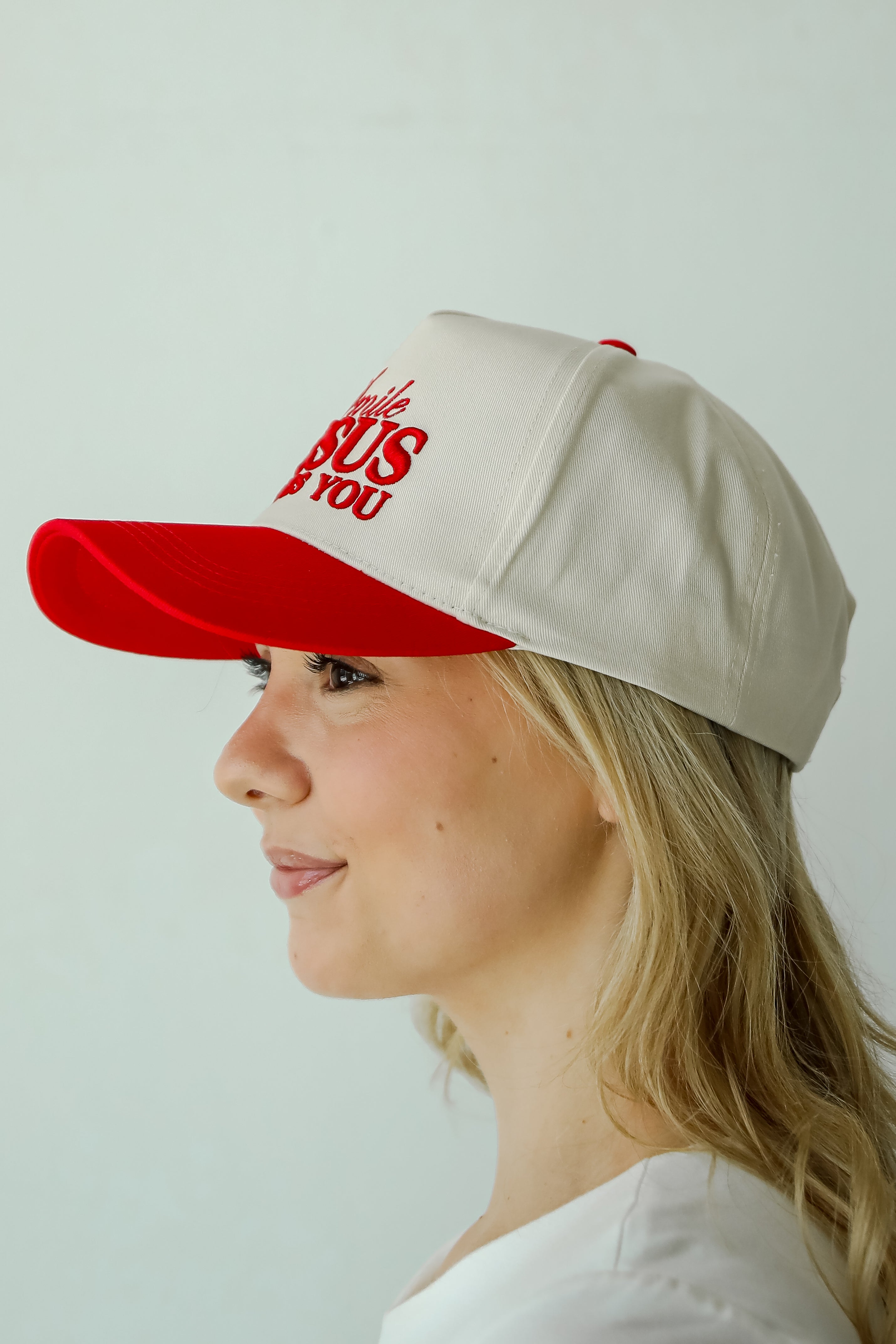 Red Smile Jesus Loves You Hat