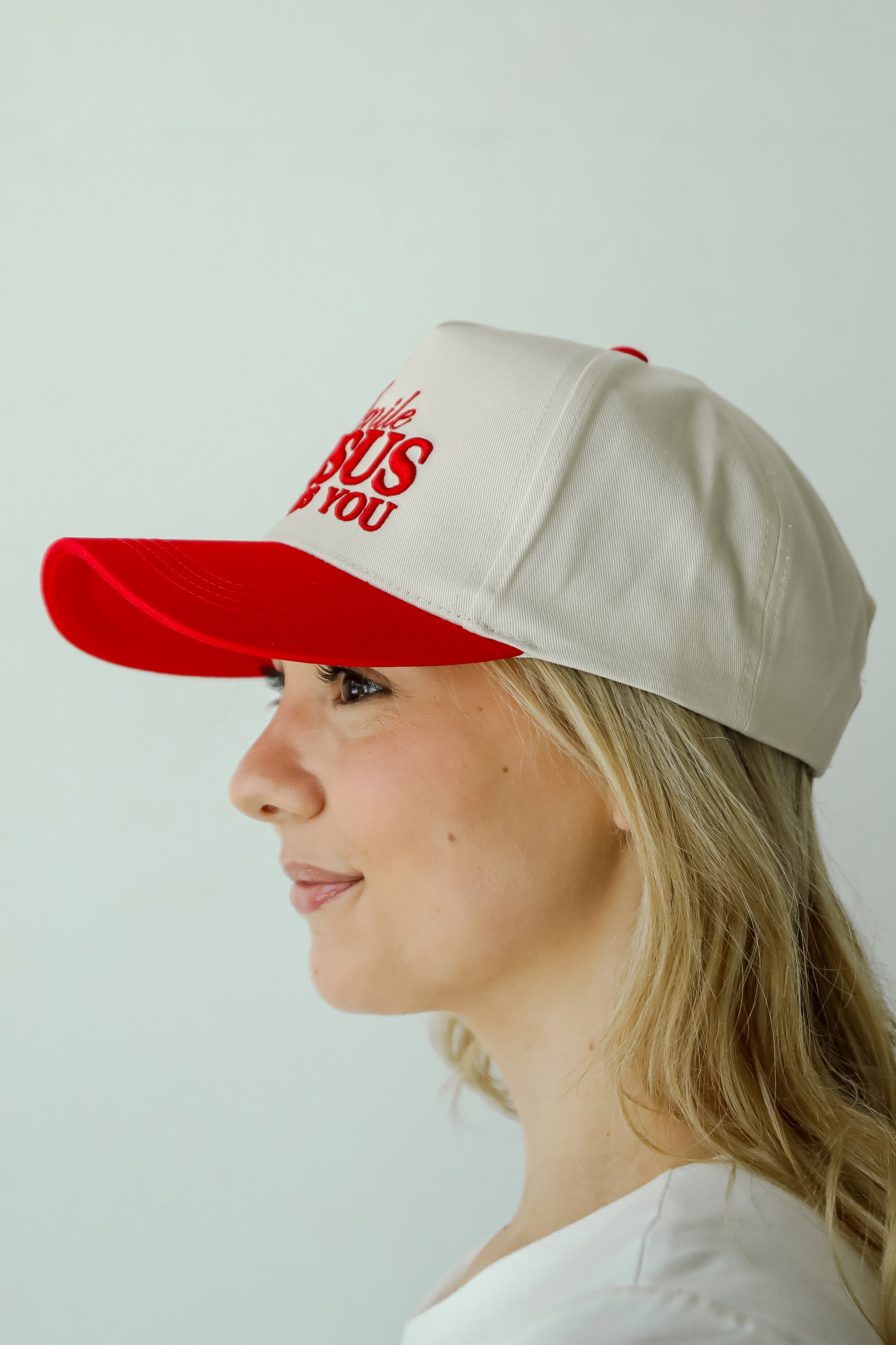Red Smile Jesus Loves You Hat