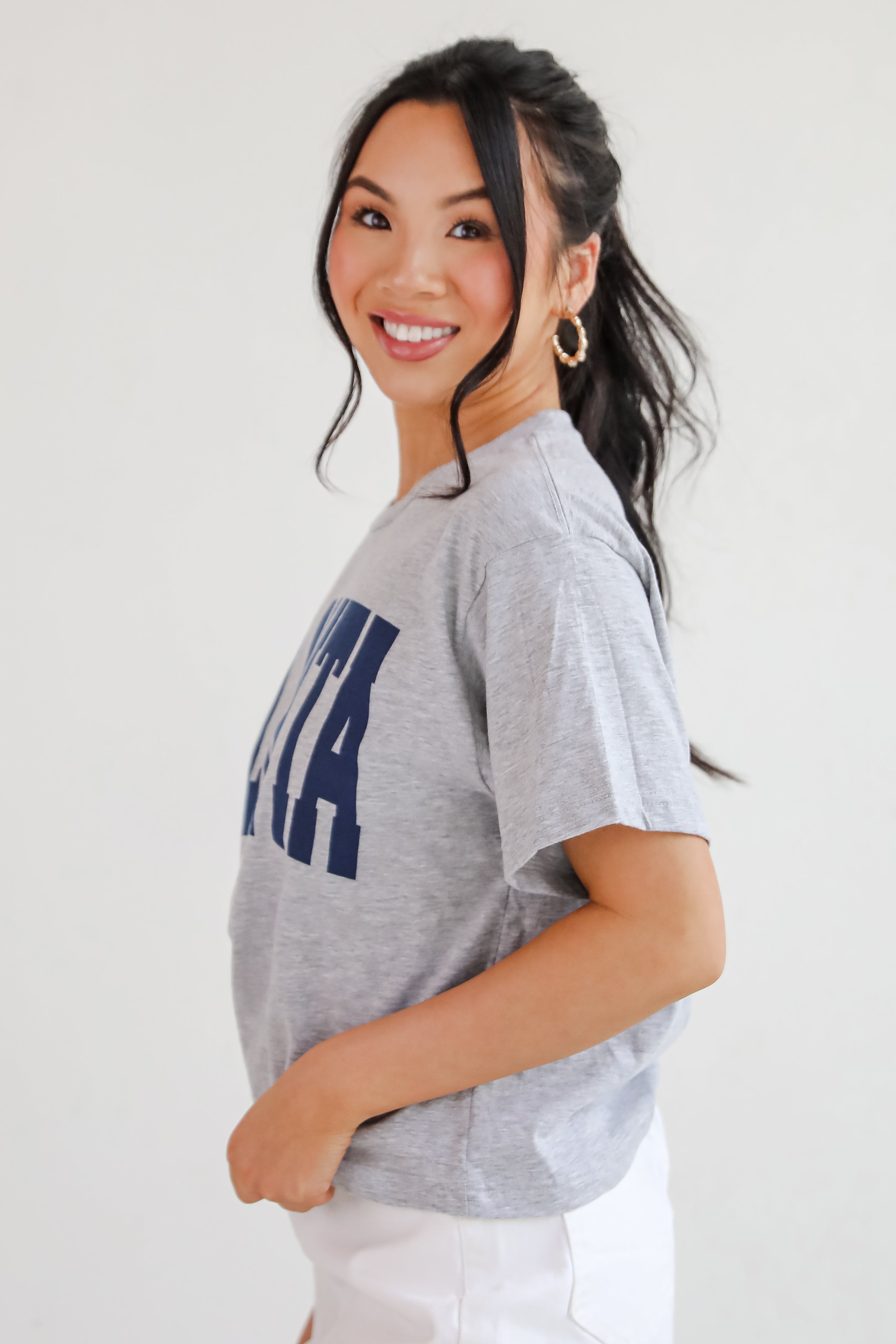 Heather Grey/Navy Atlanta Cropped Tee