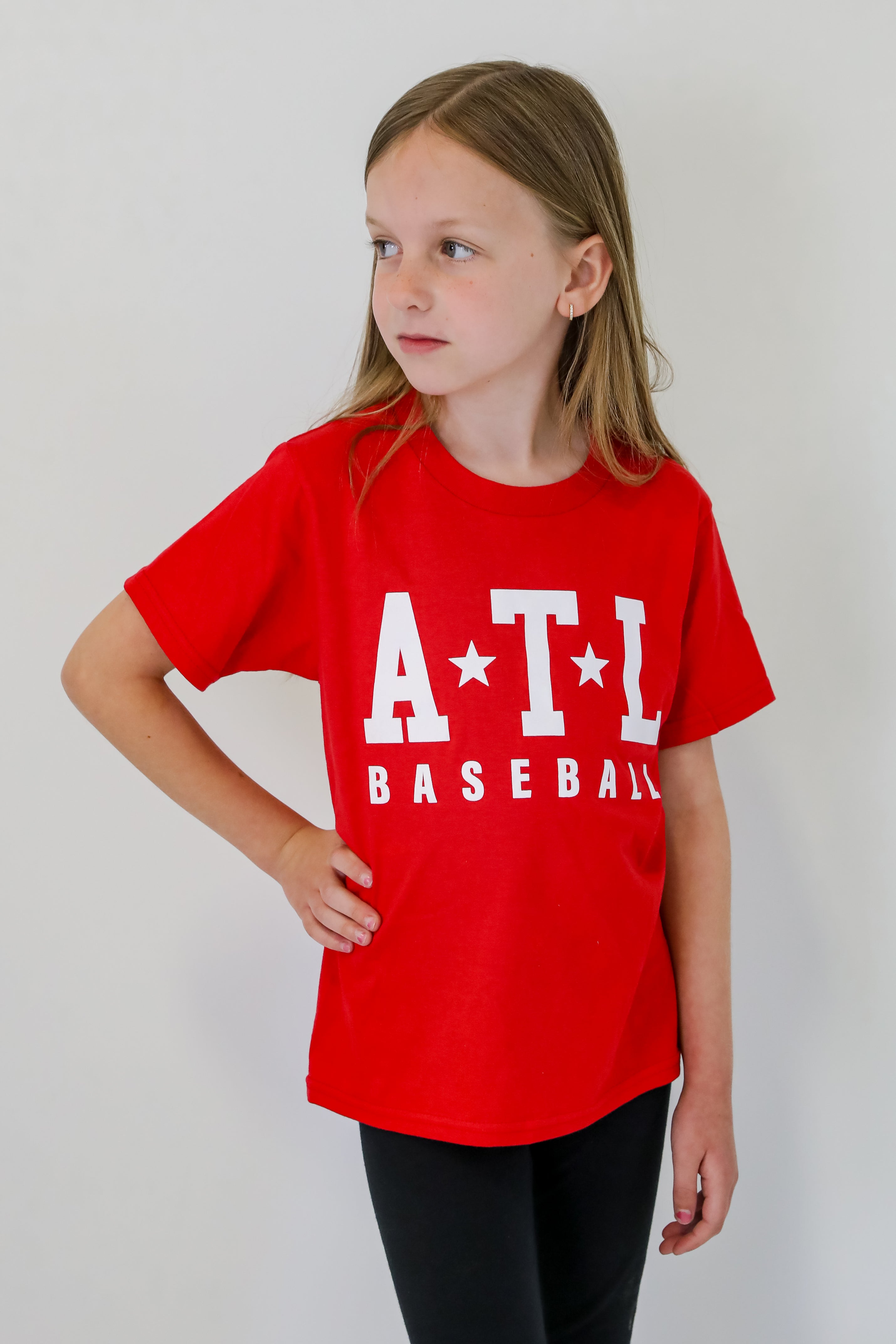Youth Red ATL Star Baseball Tee