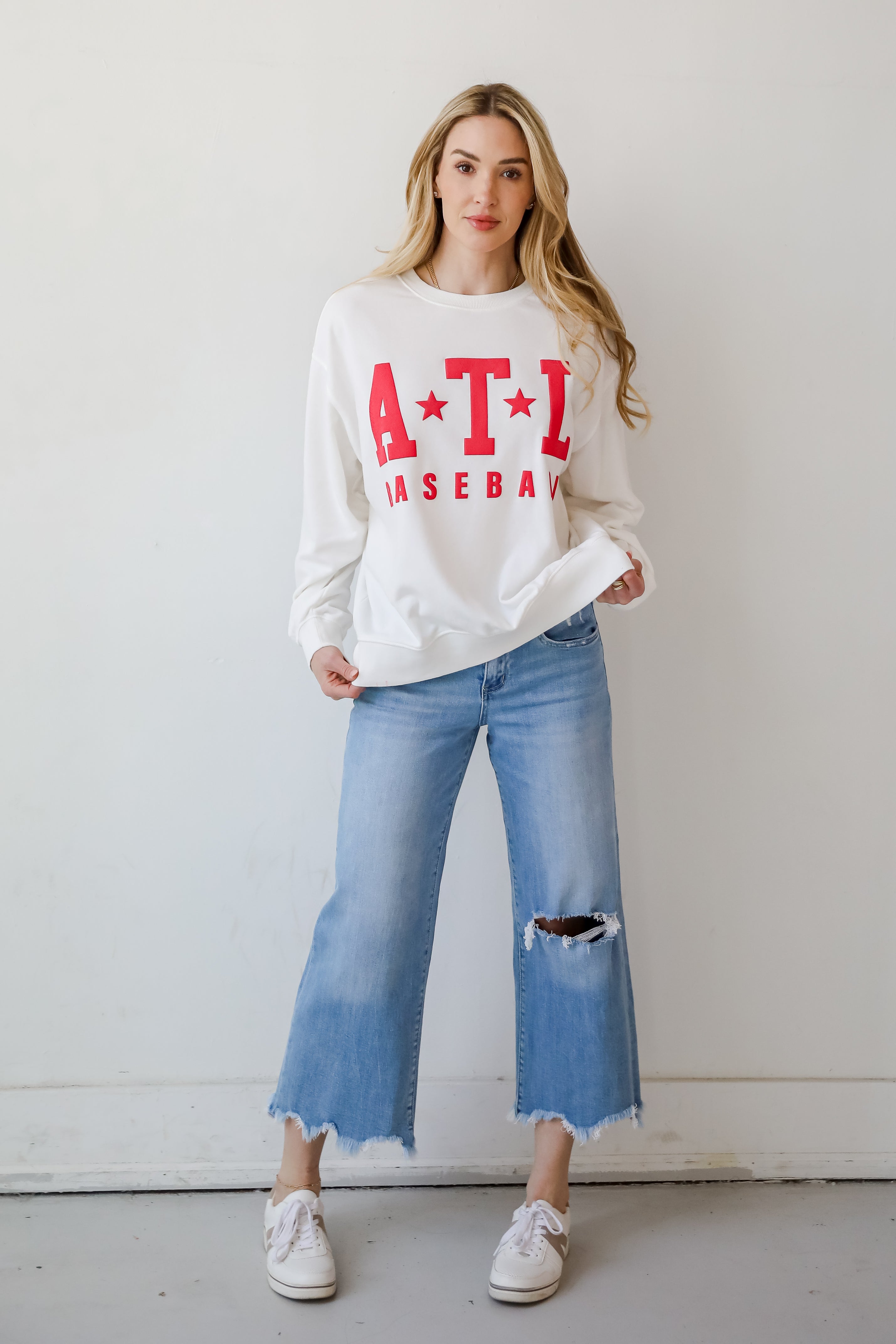 White ATL Baseball Star Sweatshirt