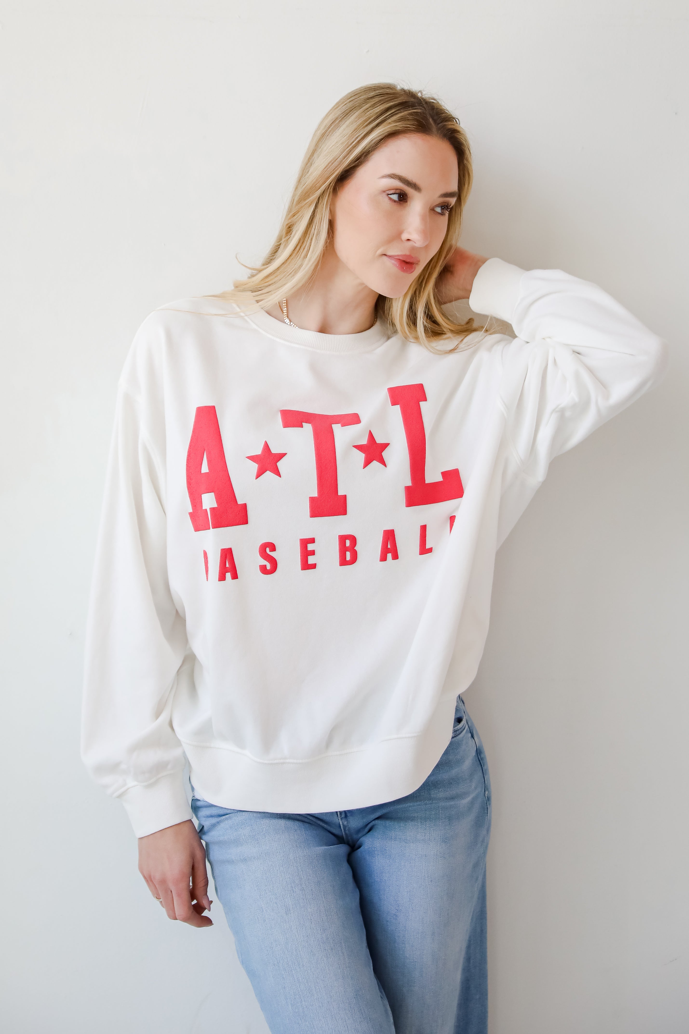 White ATL Baseball Star Sweatshirt