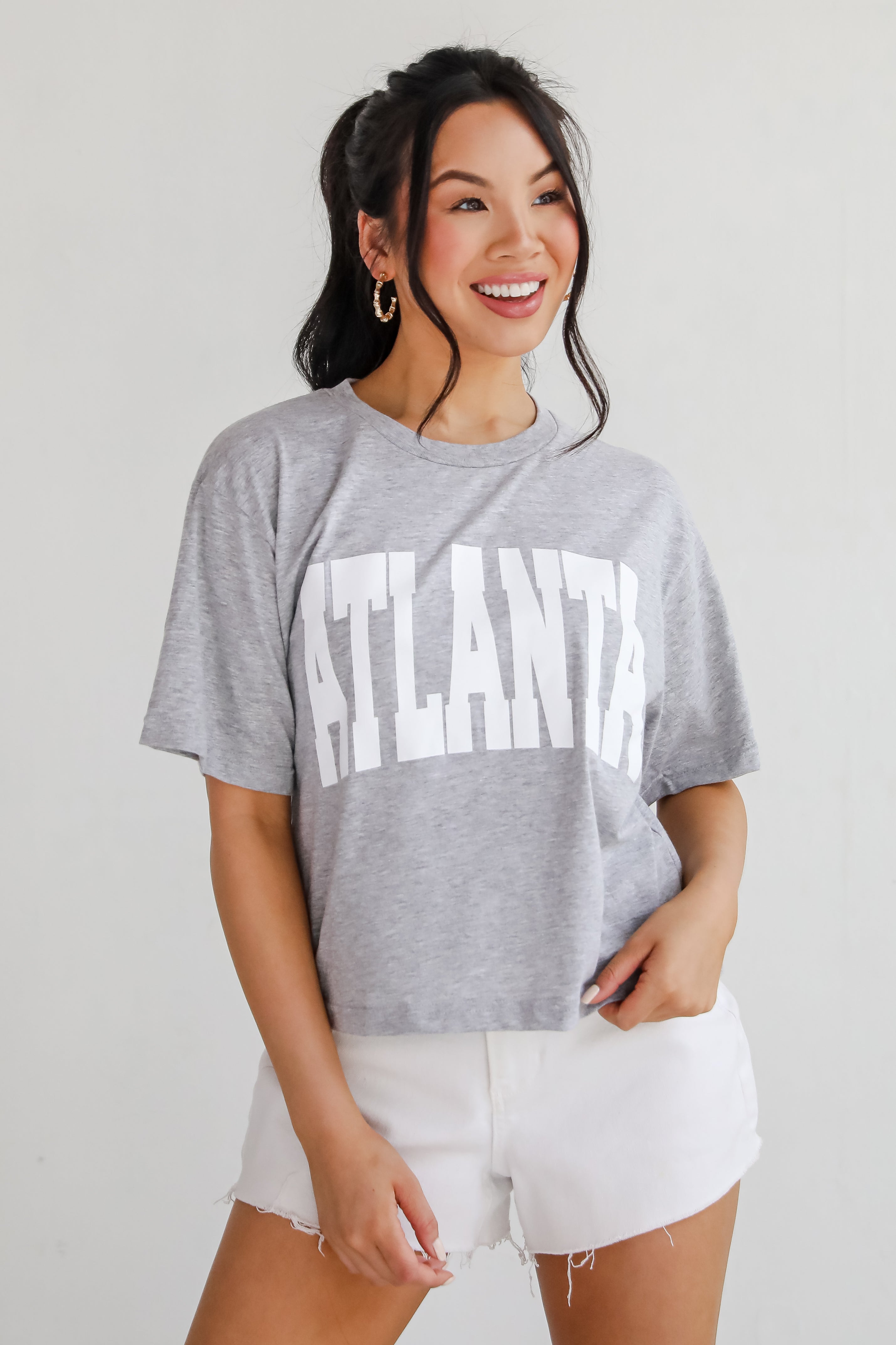 Heather Grey/White Atlanta Cropped Tee