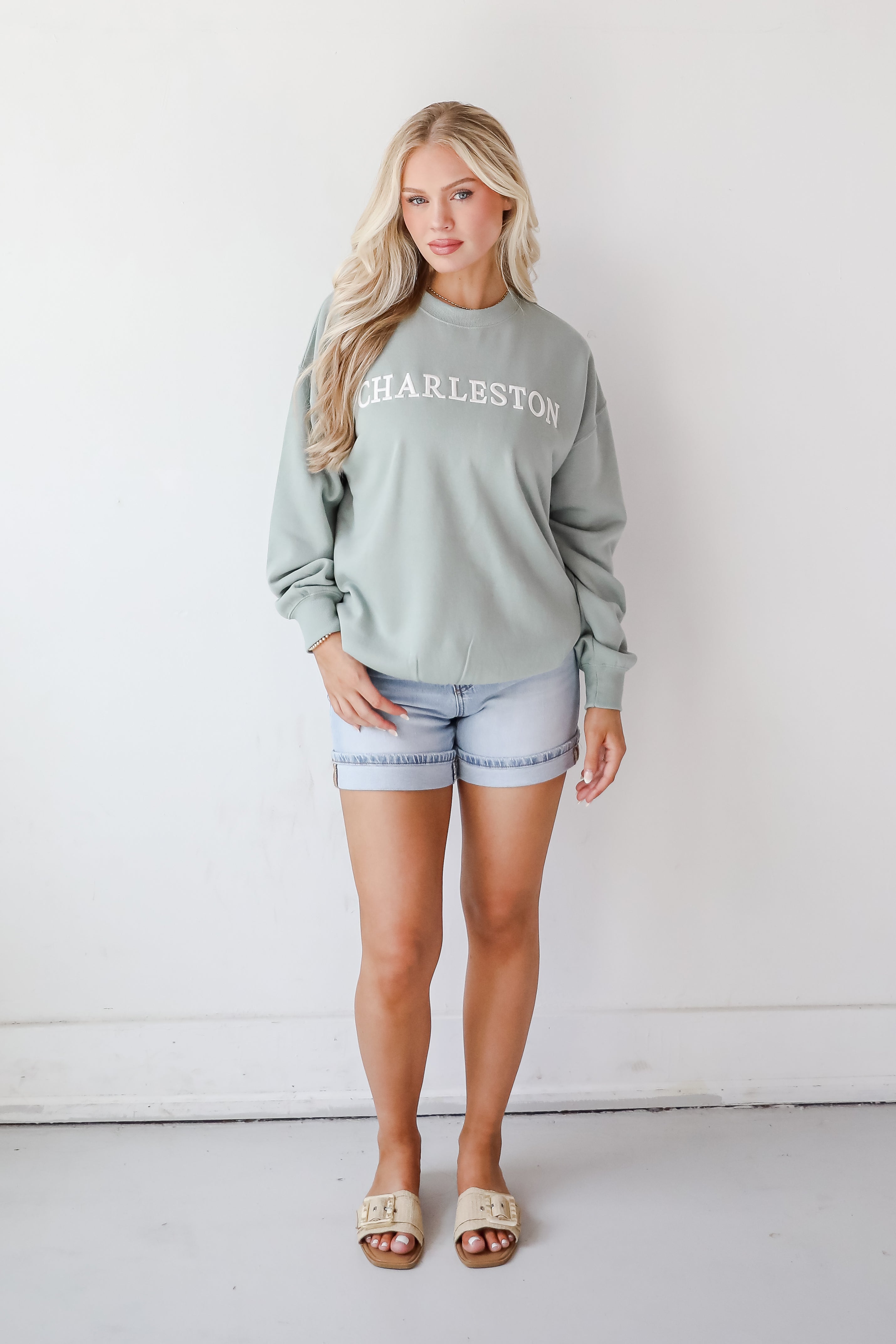 Sage Charleston Embroidered Sweatshirt