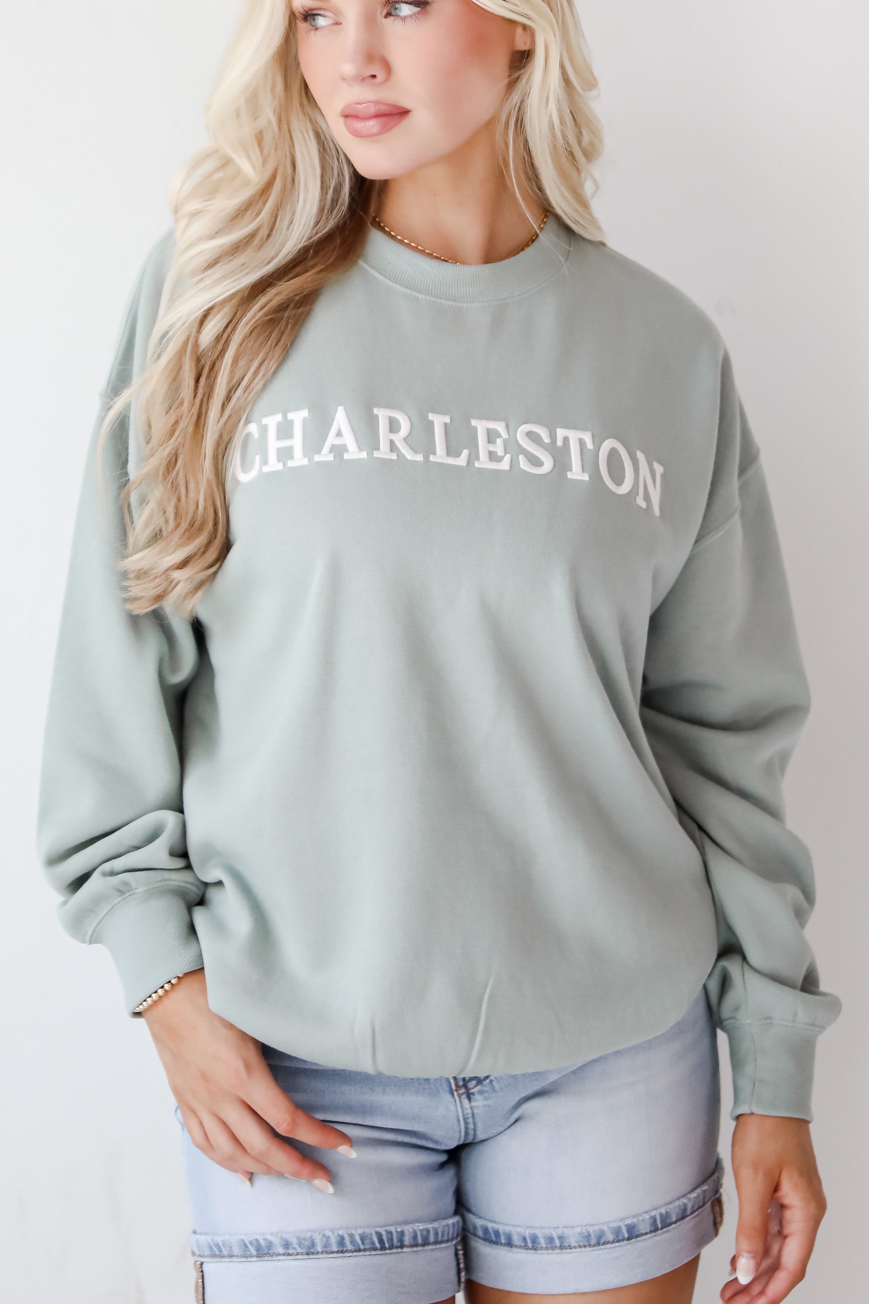 Sage Charleston Embroidered Sweatshirt